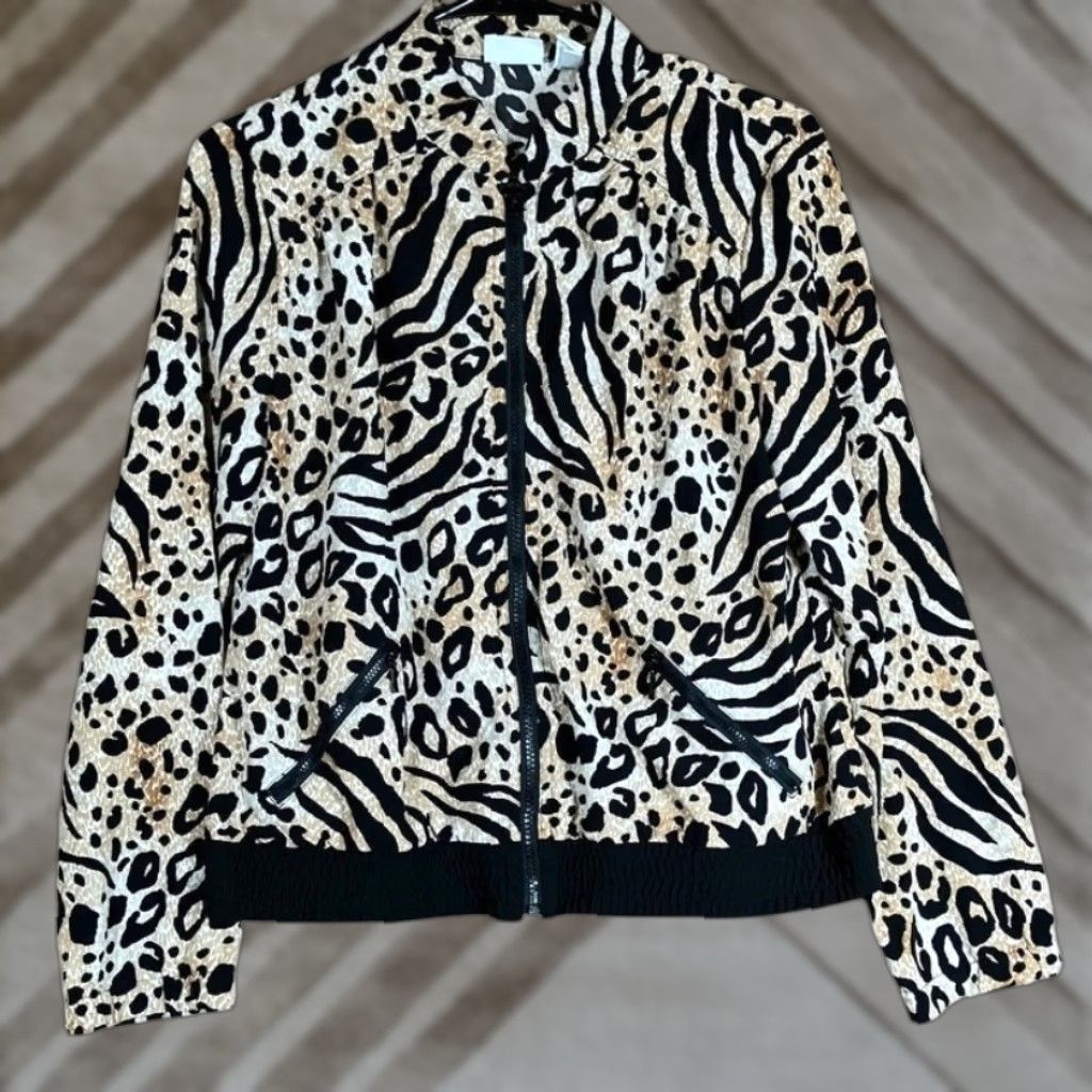 Vintage VINTAGE Zenergy by Chico's Jacket Womens Cheetah Brown Black Full Zip Stretch S Pattern Animal Print Mid-Length Casual Women's Jacket Size S / US 4 / IT 40 - 1 Thumbnail