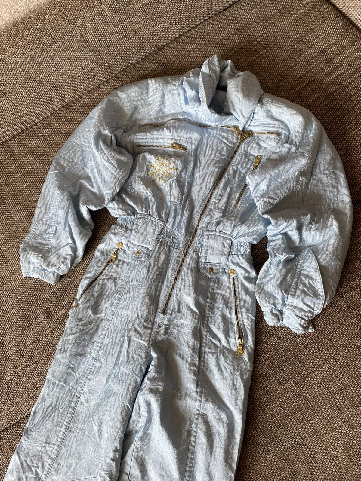 MCM Vintage MCM Ski Suit One Piece Light Blue Gold Snowflake Size 30" / US 8 / IT 44 - 2 Thumbnail