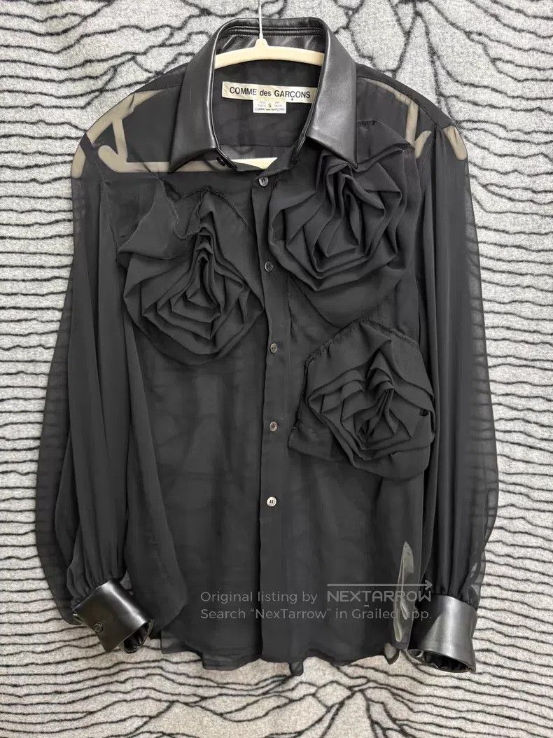 Comme des Garcons Comme des Garcons Roses Net Silk Collar Shirt Size S / US 4 / IT 40 - 1 Thumbnail