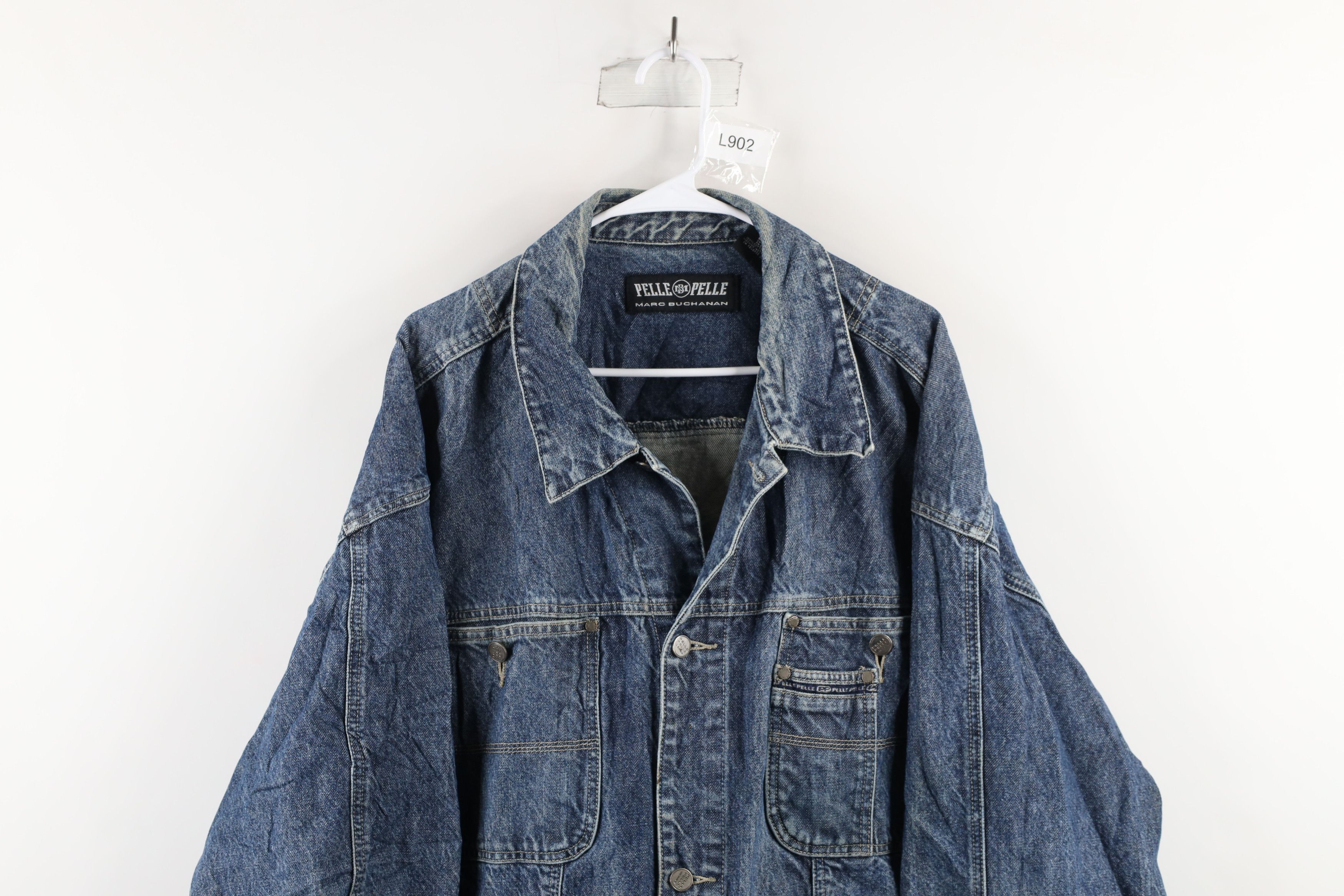 Pelle Pelle × Vintage Vintage Pelle Pelle Spell Out Denim Jean Trucker Jacket Size US XXL / EU 58 / 5 - 2 Thumbnail