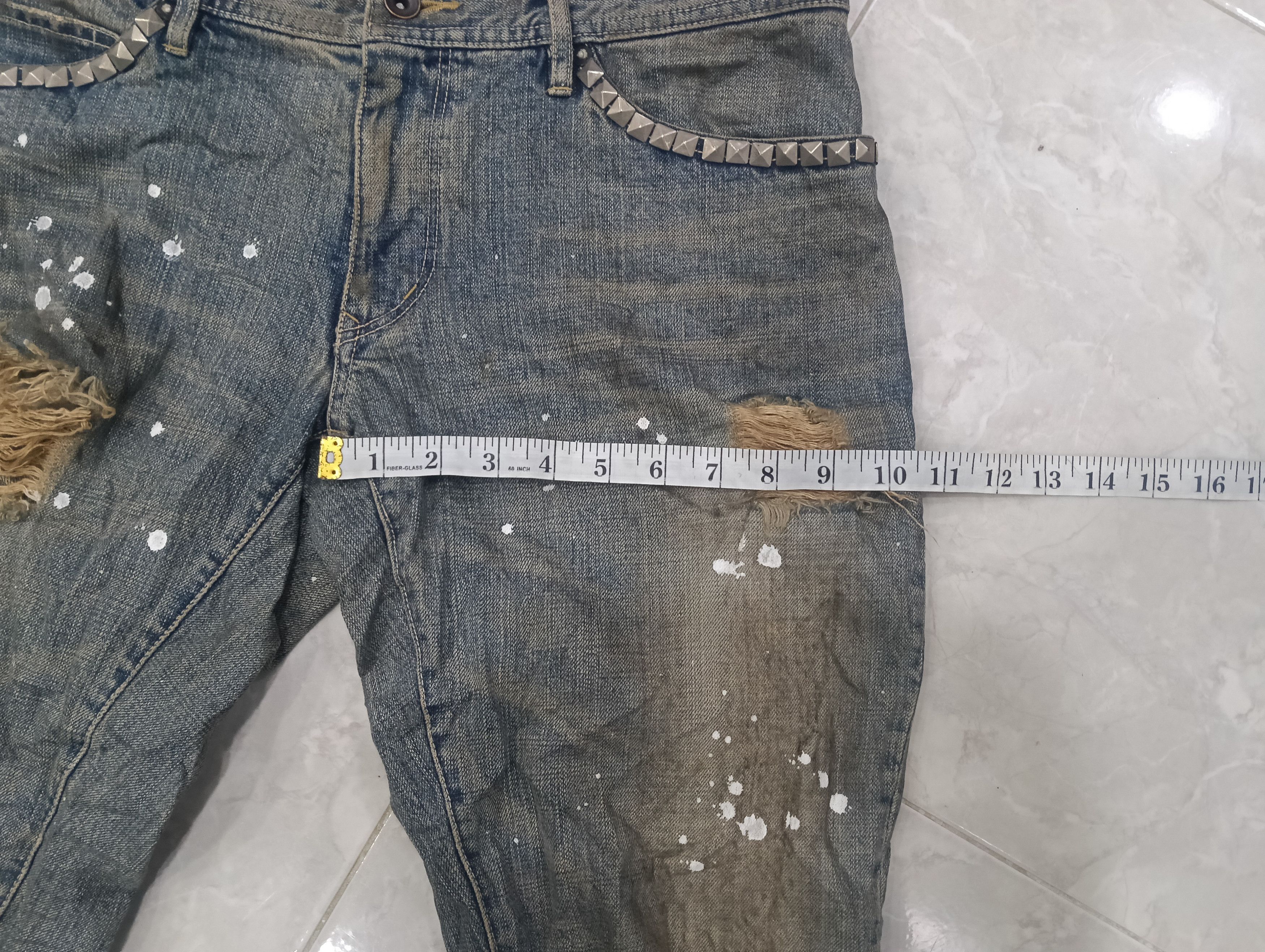 Issey Miyake Tete Homme Thrashed Sick Denim Studded Bootcut Size 33" - 19 Thumbnail
