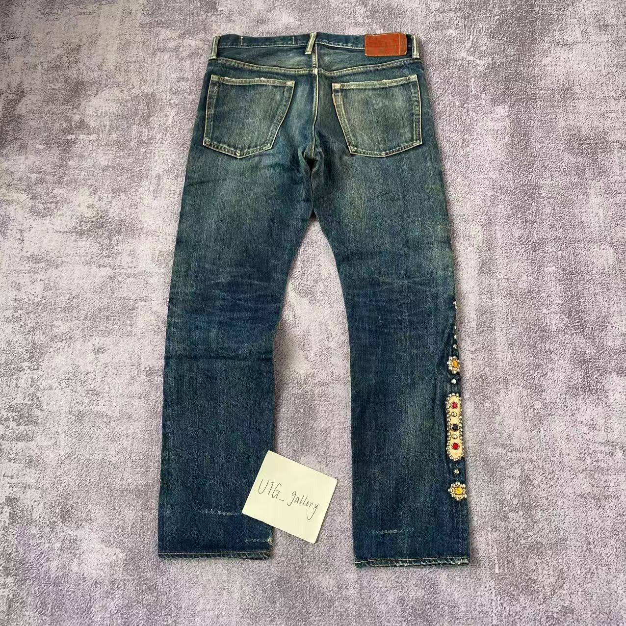 Japanese Brand *OG* Kapital Monkey Cisco Gemstone Studded Denim Jeans Size US 33 - 2 Thumbnail