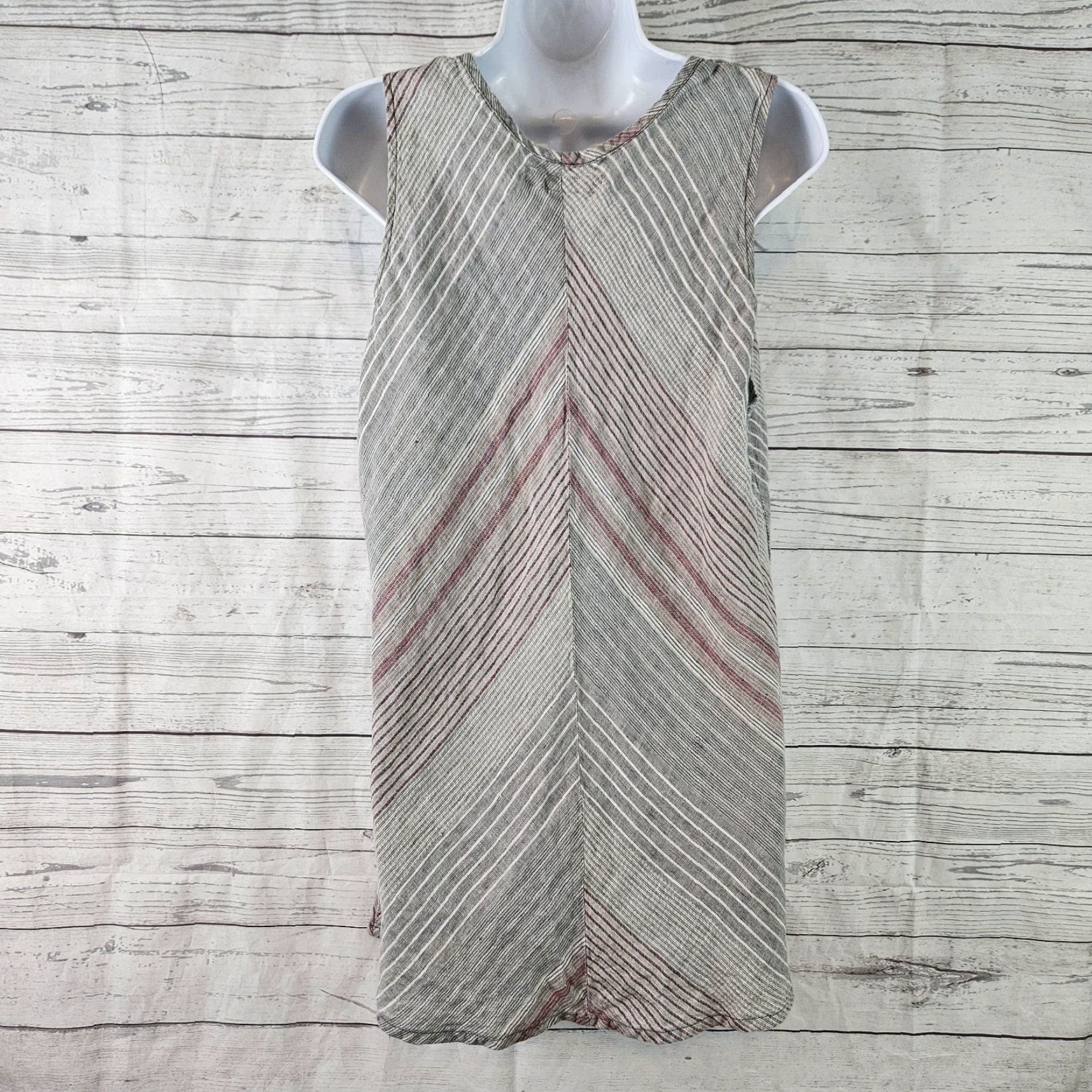 FLAX Flax Tank Top Womens L Gray Red Stripe Scoop Neck Linen Sleeveless Pullover Handmade: No Size L / US 10 / IT 46 - 3 Thumbnail