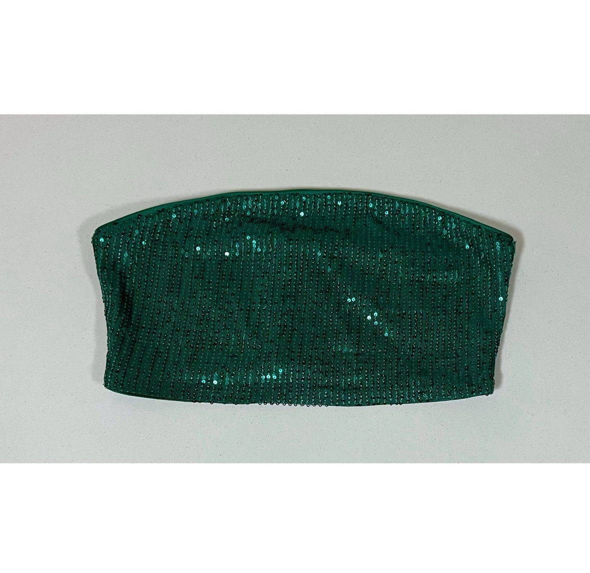 Vintage Dark Green Emerald Sequin Tube Top Shirt Blouse Size M ✨ Size M / US 6-8 / IT 42-44 - 1 Thumbnail