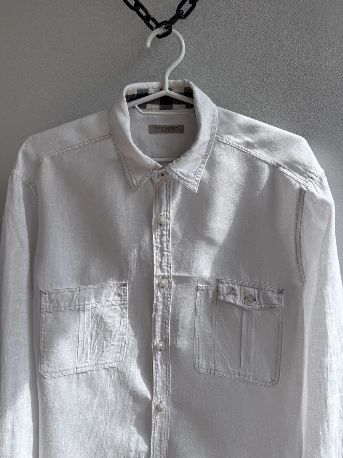 Burberry Burberry Brit White Linen Long Sleeve Pocket Shirt Luxury Size US M / EU 48-50 / 2 - 3 Thumbnail