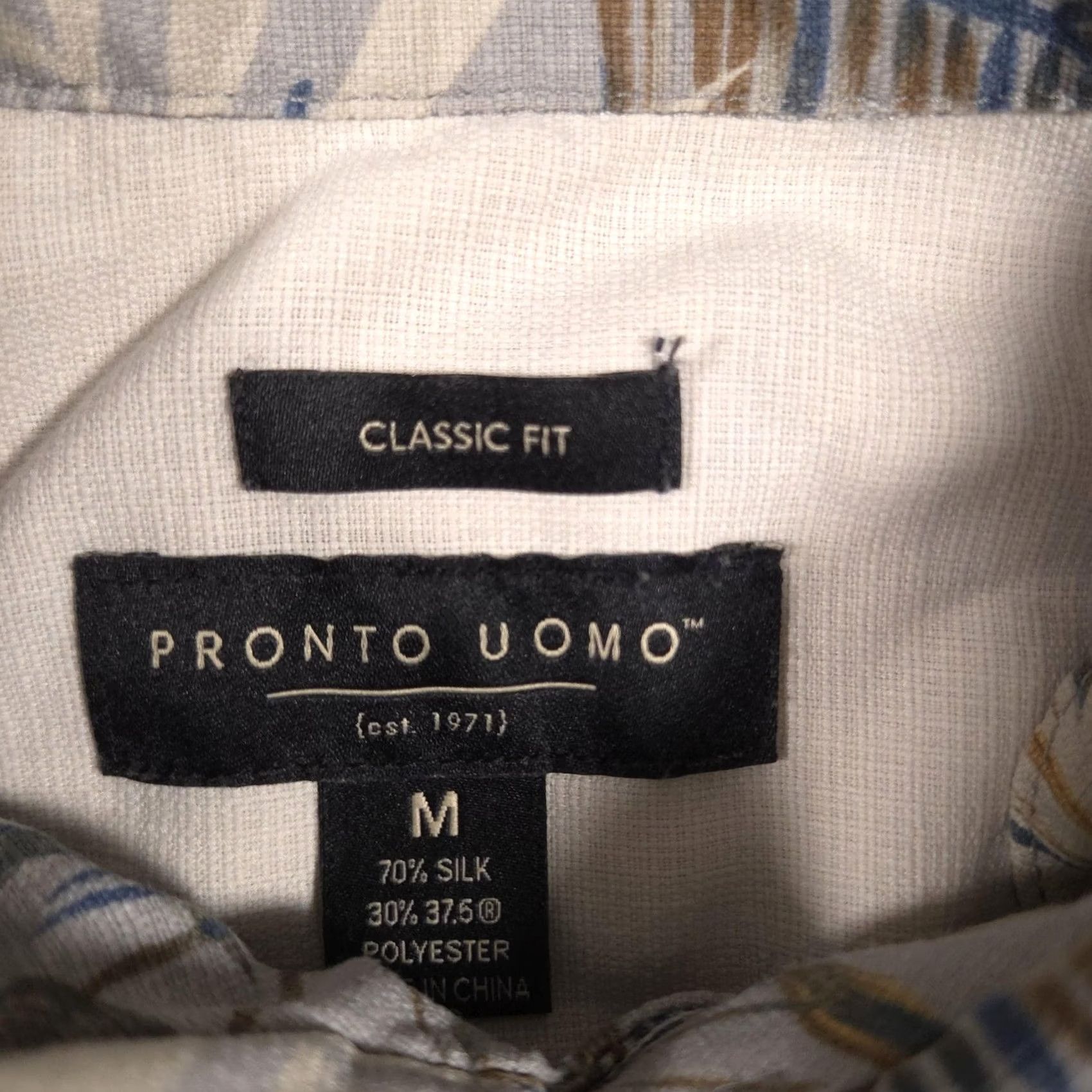 Pronto Uomo Pronto Uomo Shirt Mens M Gray Hawaiian Silk Blend Button Front Short Sleeve Size US M / EU 48-50 / 2 - 5 Thumbnail