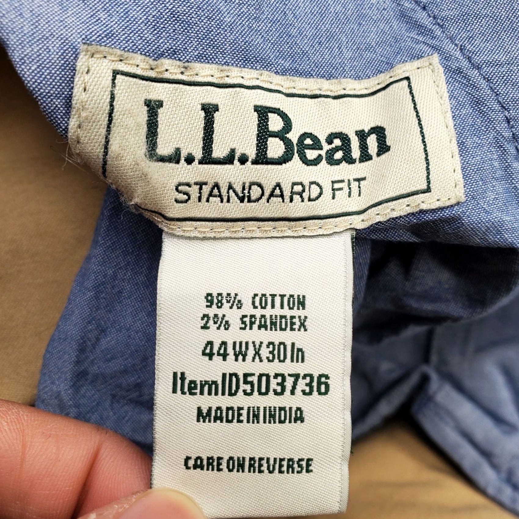Vintage L.L. Bean Mens Chino Pants: 44 Tan Cotton Slacks Stretch Low Waist Standard Fit, Inseam 30, Flat Front, Regular, 40" Outseam, Vintage: No Size US 44 / EU 60 - 7 Thumbnail