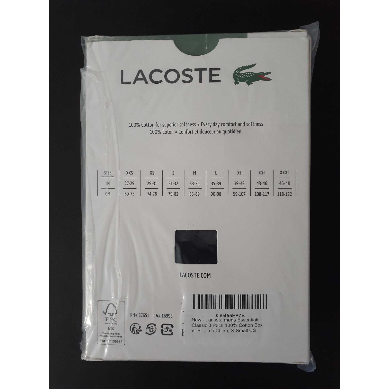 Lacoste Lacoste Men's Cotton Stretch Essentials Boxer Briefs 3pk XS Size US XS / EU 42 / 0 - 2 Thumbnail