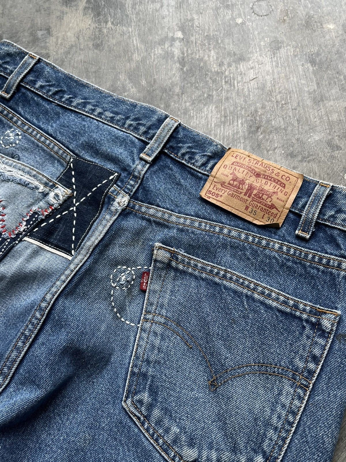 Levi's Vintage Clothing LEVIS 505 straight distressed patchwork jeans Size US 34 / EU 50 - 8 Thumbnail