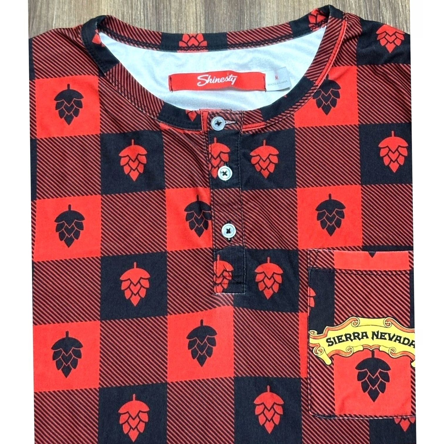 Vintage Shinesty Henley Pajama Sleep Shirt Long Sleeve Red/Black Sierra Nevada Sz M Mens Size US M / EU 48-50 / 2 - 3 Thumbnail