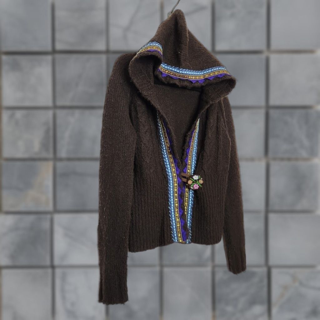 Free People VINTAGE Free People Cardigan Brown Large Knit Floral Embroidered Button Sweater Women L Size L / US 10 / IT 46 - 1 Thumbnail