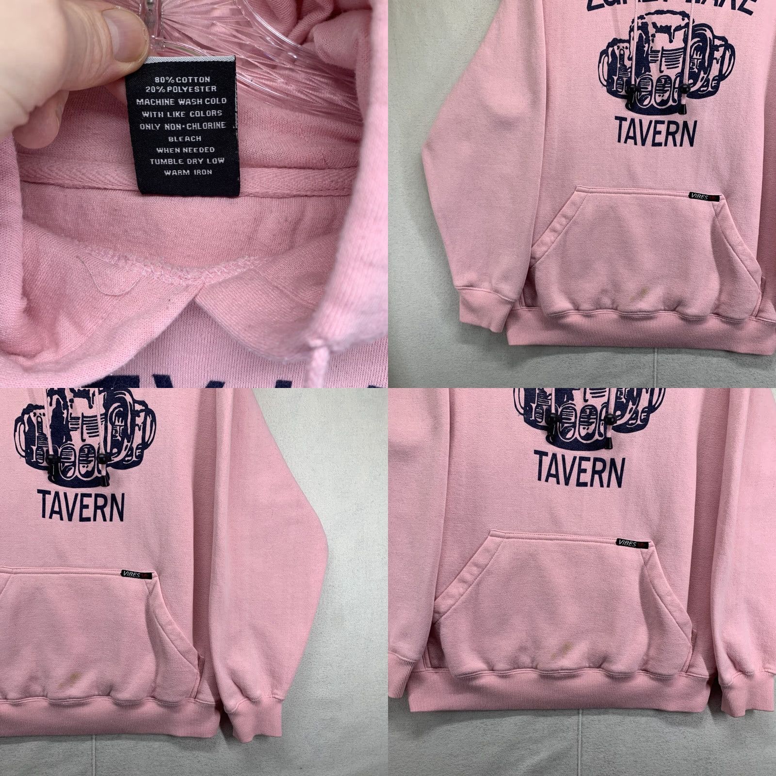 VIBE VIBES Brand Hoodie Mens Size Medium Pink Beer Drinking Graphic Print Pullover Casual Sportswear Size US M / EU 48-50 / 2 - 8 Thumbnail