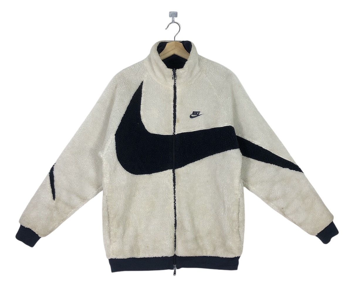 image of Aw20 Nike Boa Sherpa Fleece Big Swoosh Reversible Jacket in White/Navy, Men's (Size Large)