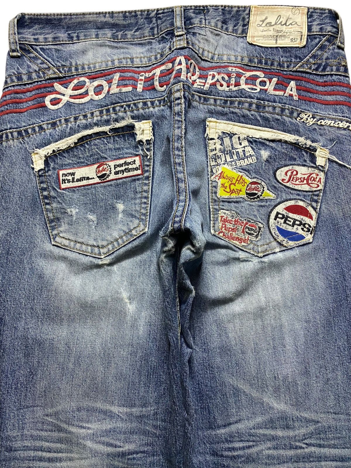 Beauty Beast Vintage 80’s Lolita Pepsi Cola Embroidered Baggy Jeans Size US 35 - 5 Thumbnail