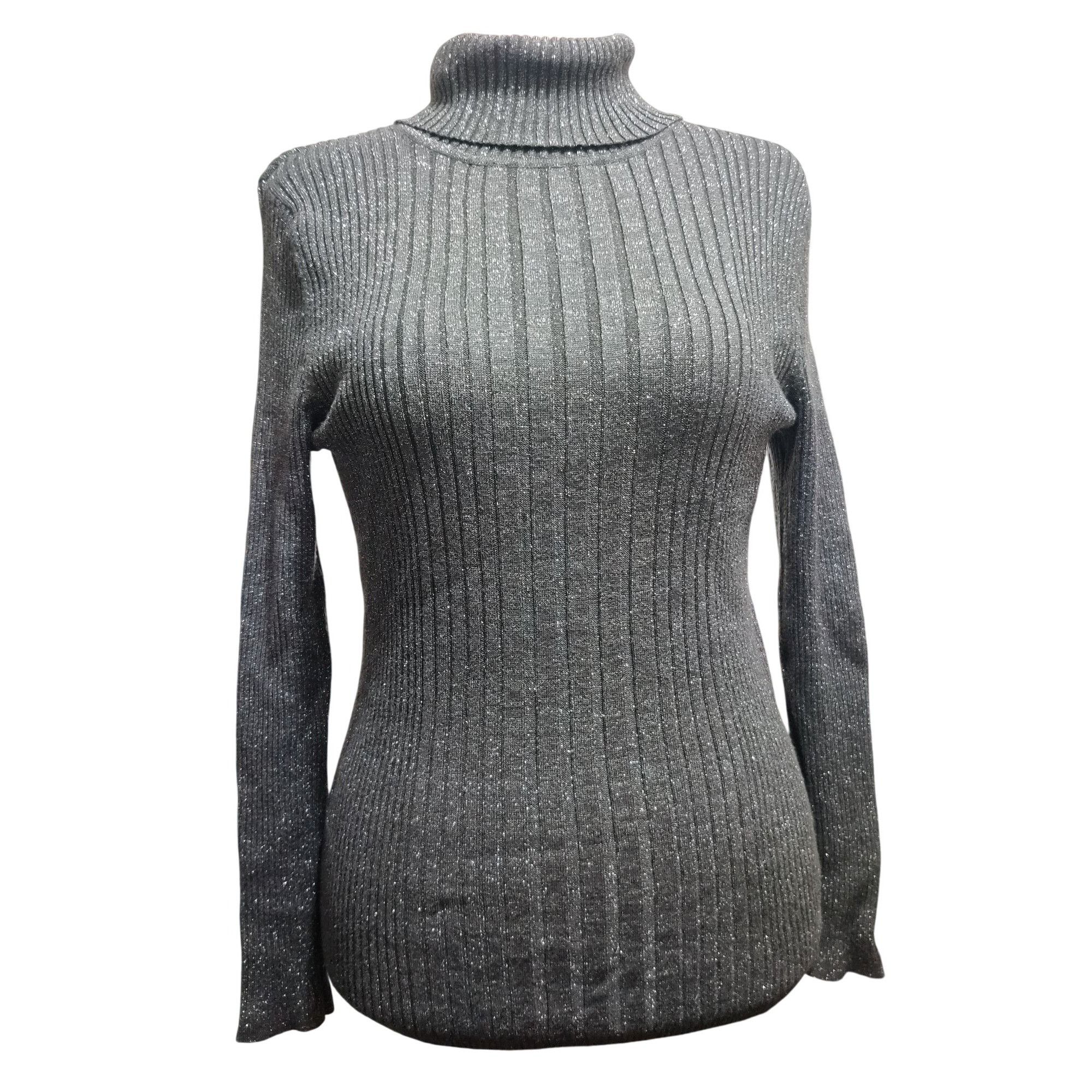 Other 212 Collection L Womens Gray Sweater Turtleneck Ribbed Metal Size L / US 10 / IT 46 - 1 Thumbnail