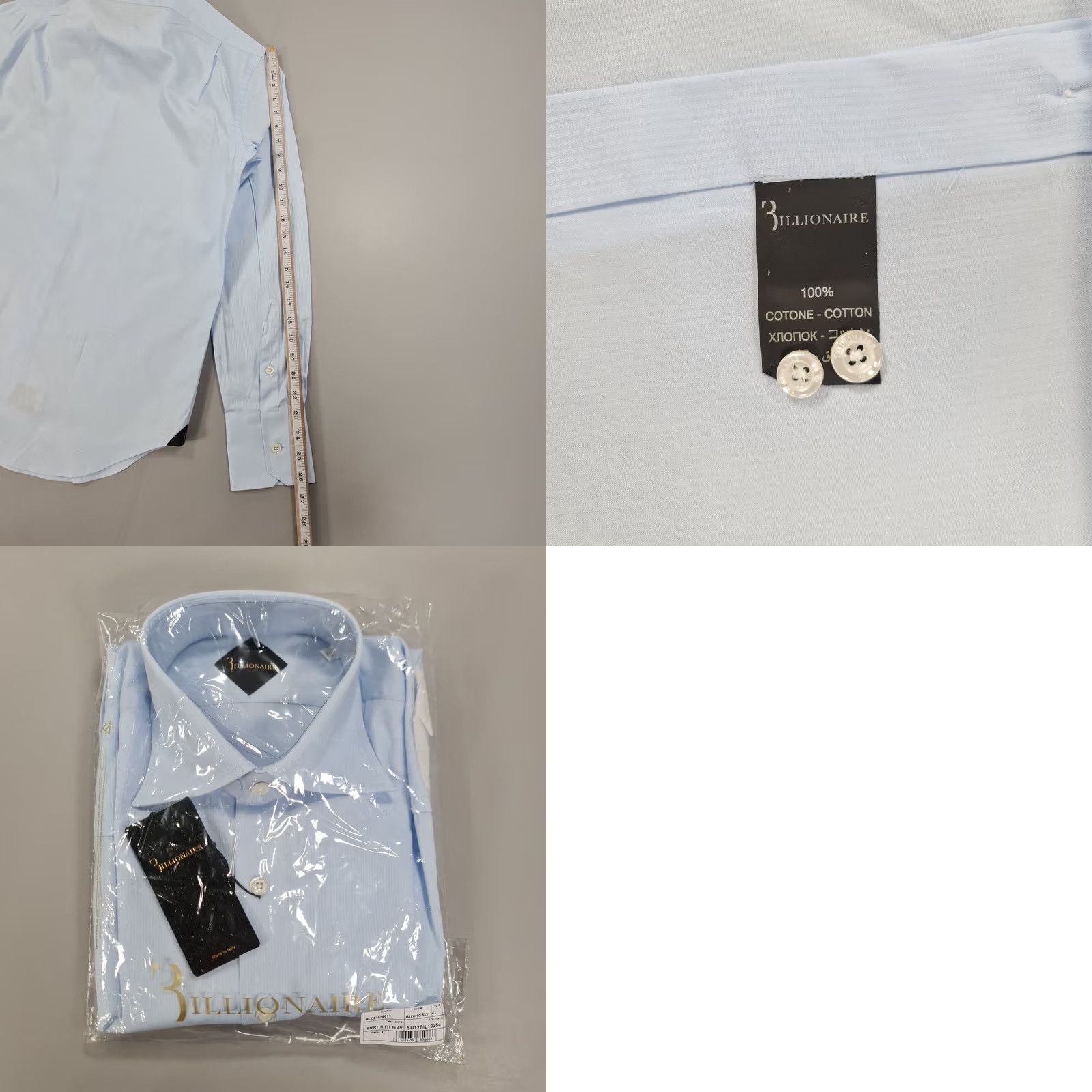 Vintage Billionaire Couture Mens Shirt Light Blue Large 16 Cotton Button Up Shirt 100% Cotton Italy Adults Regular Mens Blue 16 Size US L / EU 52-54 / 3 - 9 Thumbnail