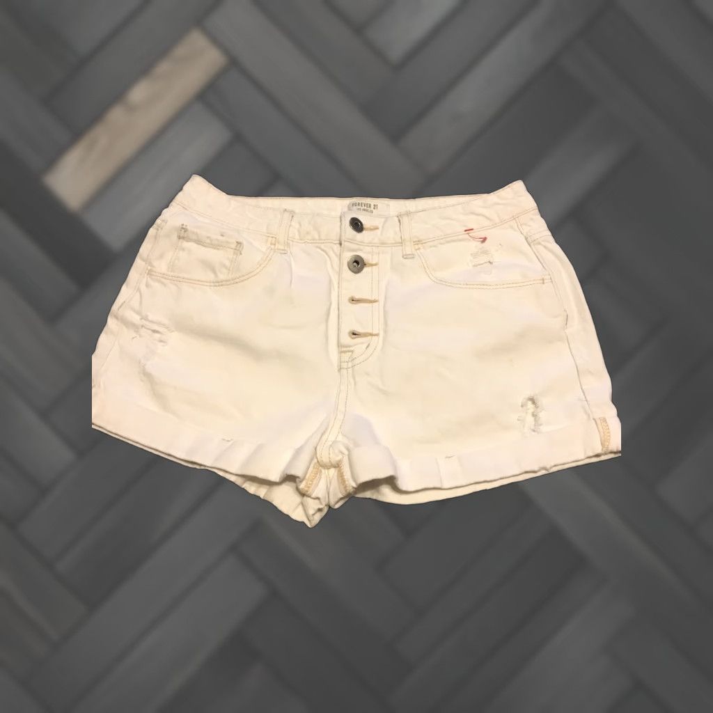 Forever 21 Forever 21 Shorts Juniors Women Denim Button Pockets White Blue Striped 27 Waist 27 In Flat Front Mid Rise Chino Colorful Size 27" / US 4 / IT 40 - 1 Thumbnail