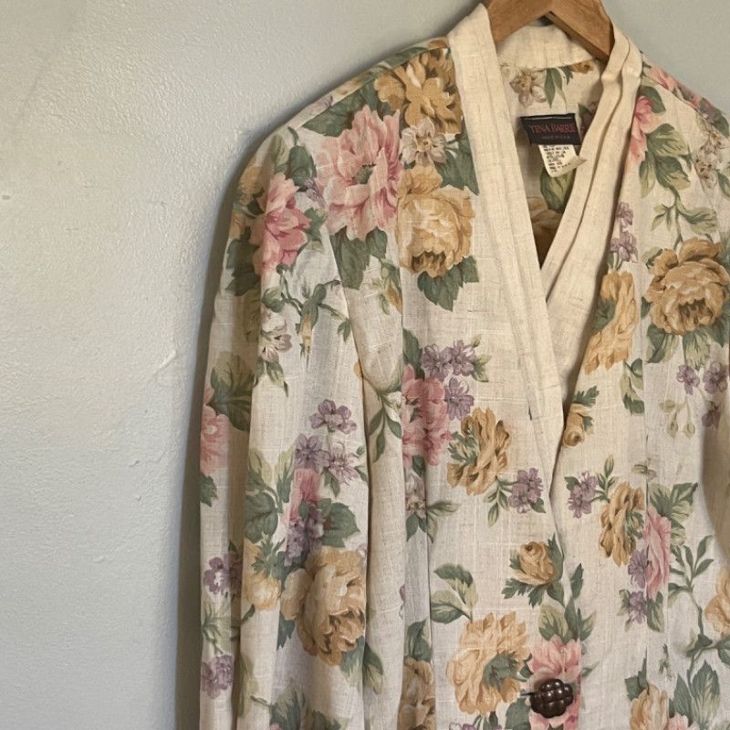 Designer Tina Barrie Floral Vintage Blazer Size M / US 6-8 / IT 42-44 - 3 Thumbnail