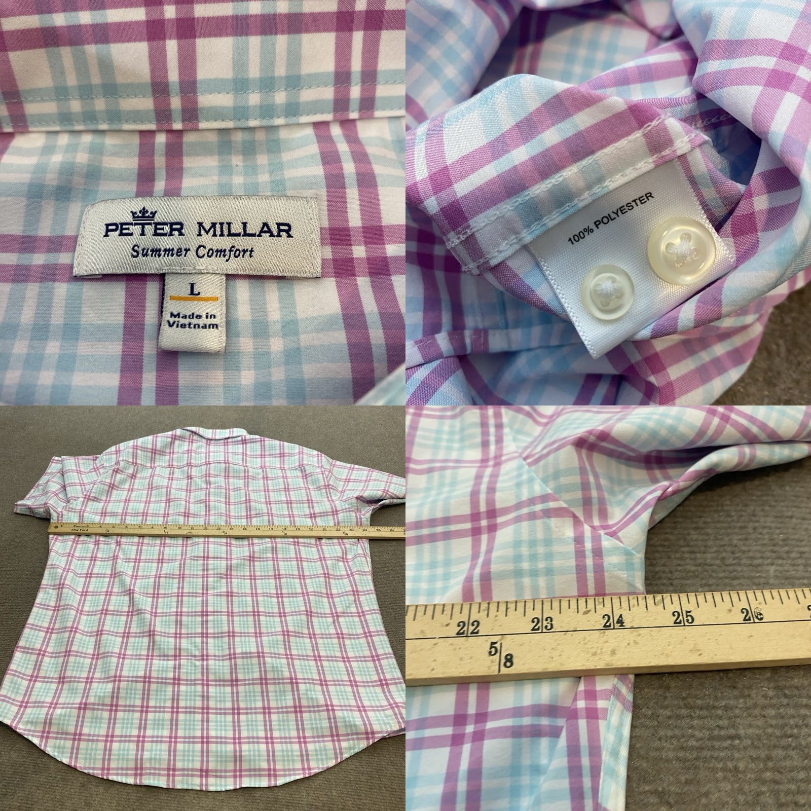 Peter Millar Peter Millar Shirt Mens L Summer Comfort Plaid Performance Stretch Polyester Size US L / EU 52-54 / 3 - 8 Thumbnail
