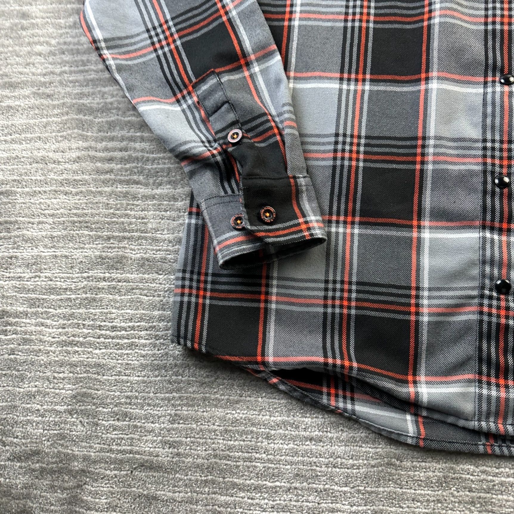 Vintage Dixxon Flannel Shirt Womens Large Gray Orange Plaid The G Snap Harley Size L / US 10 / IT 46 - 6 Thumbnail