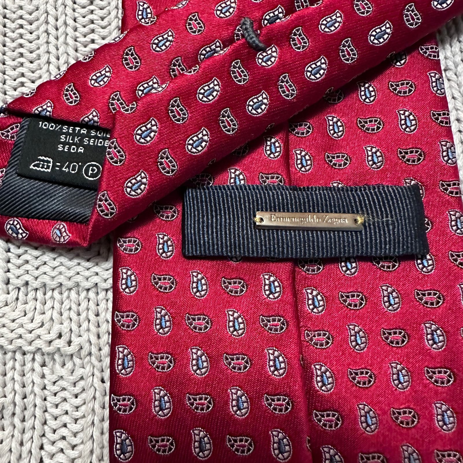 Ermenegildo Zegna Ermenegildo Zegna red metallic paisley silk luxury tie Size ONE SIZE - 3 Thumbnail