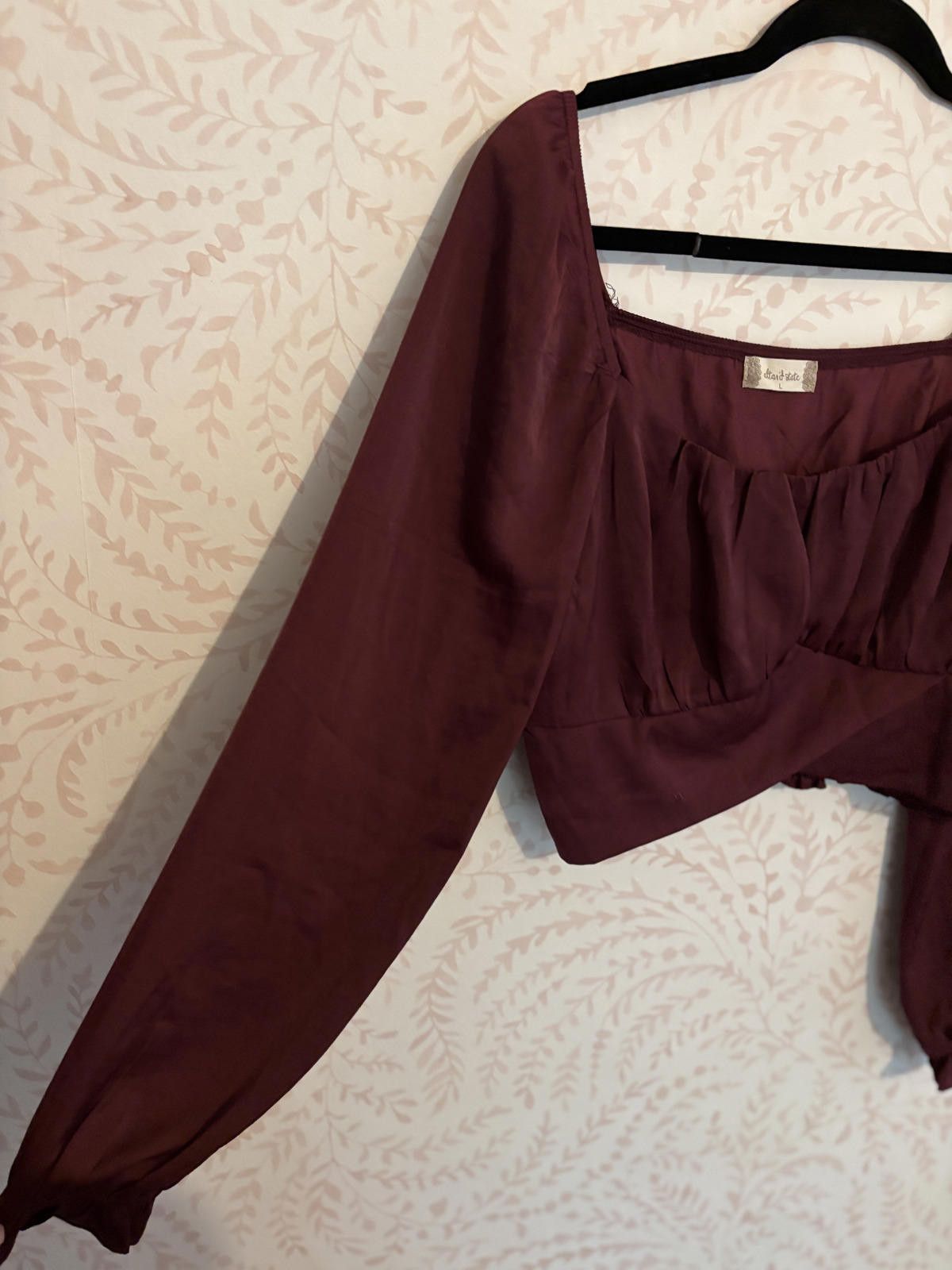 Other Altar'd State Crop Long Sleeve Square Neck Burgundy Top L Size L / US 10 / IT 46 - 5 Thumbnail