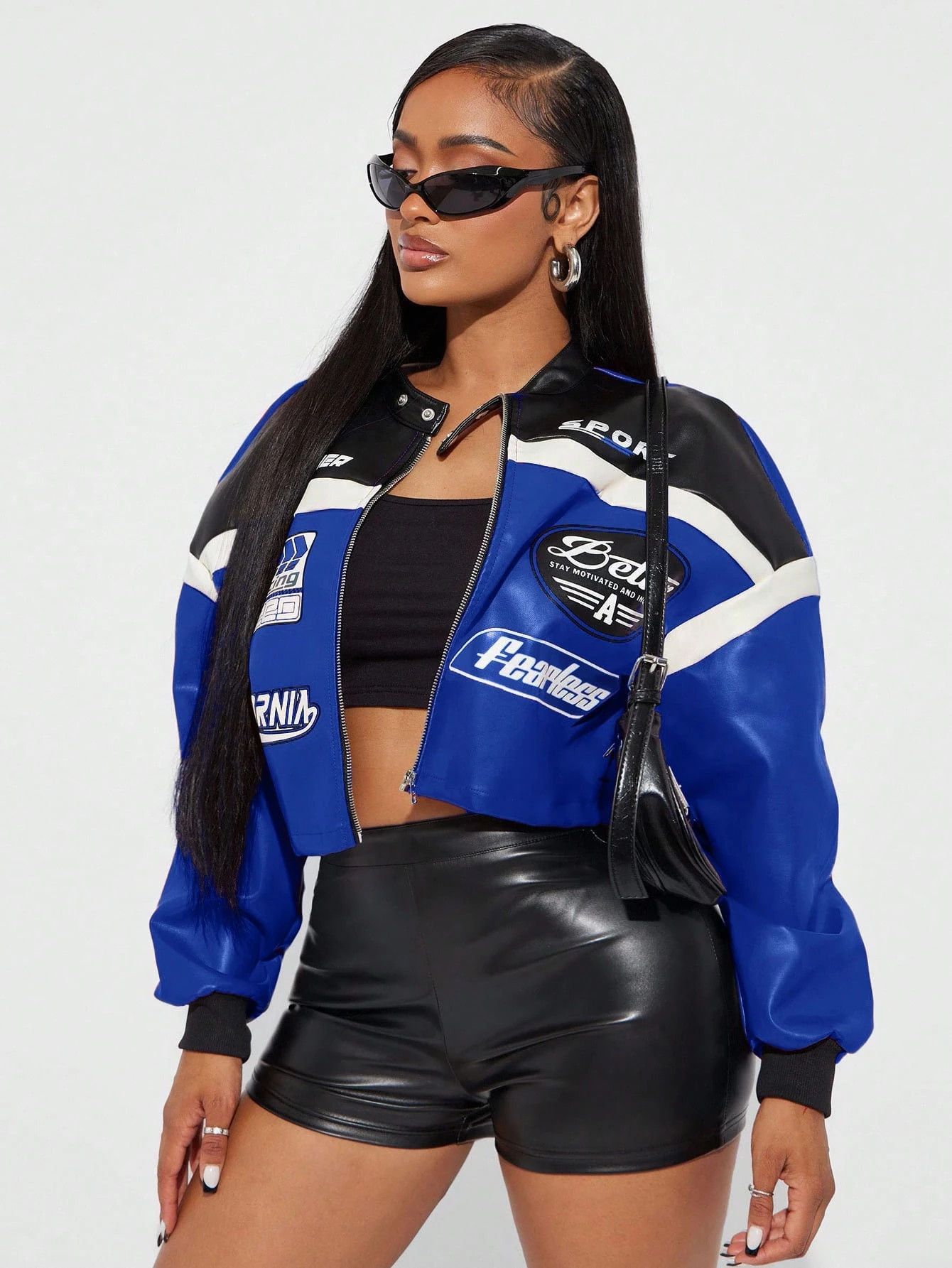Other Women Blue Racing Style Cowhide Leather Jacket 🔵 Size S / US 4 / IT 40 - 4 Thumbnail