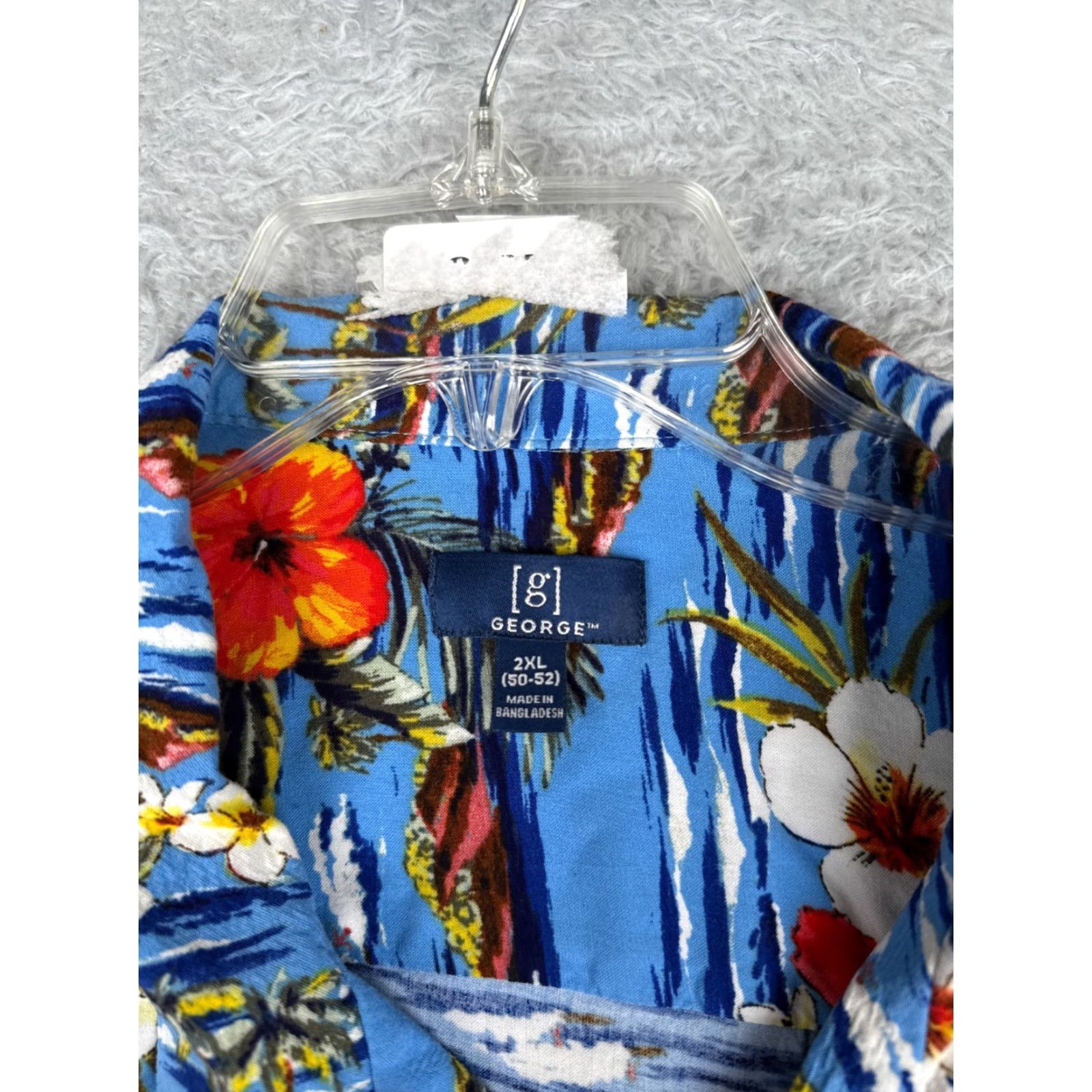 George George Mens Shirt 2XL Hawaiian Floral Short Sleeve Button-Up Blue Size US XXL / EU 58 / 5 - 7 Thumbnail