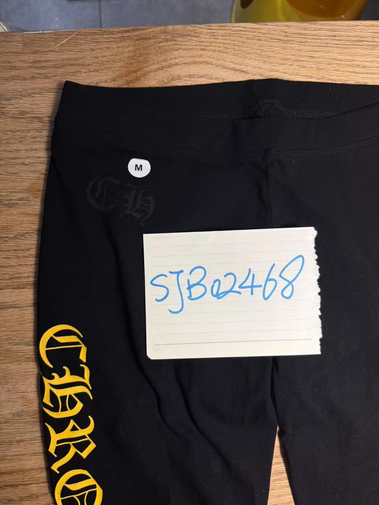 Chrome Hearts [NEW] Chrome Hearts BLACK Leggings With Yellow Logo Size 32" / US 10 / IT 46 - 2 Thumbnail