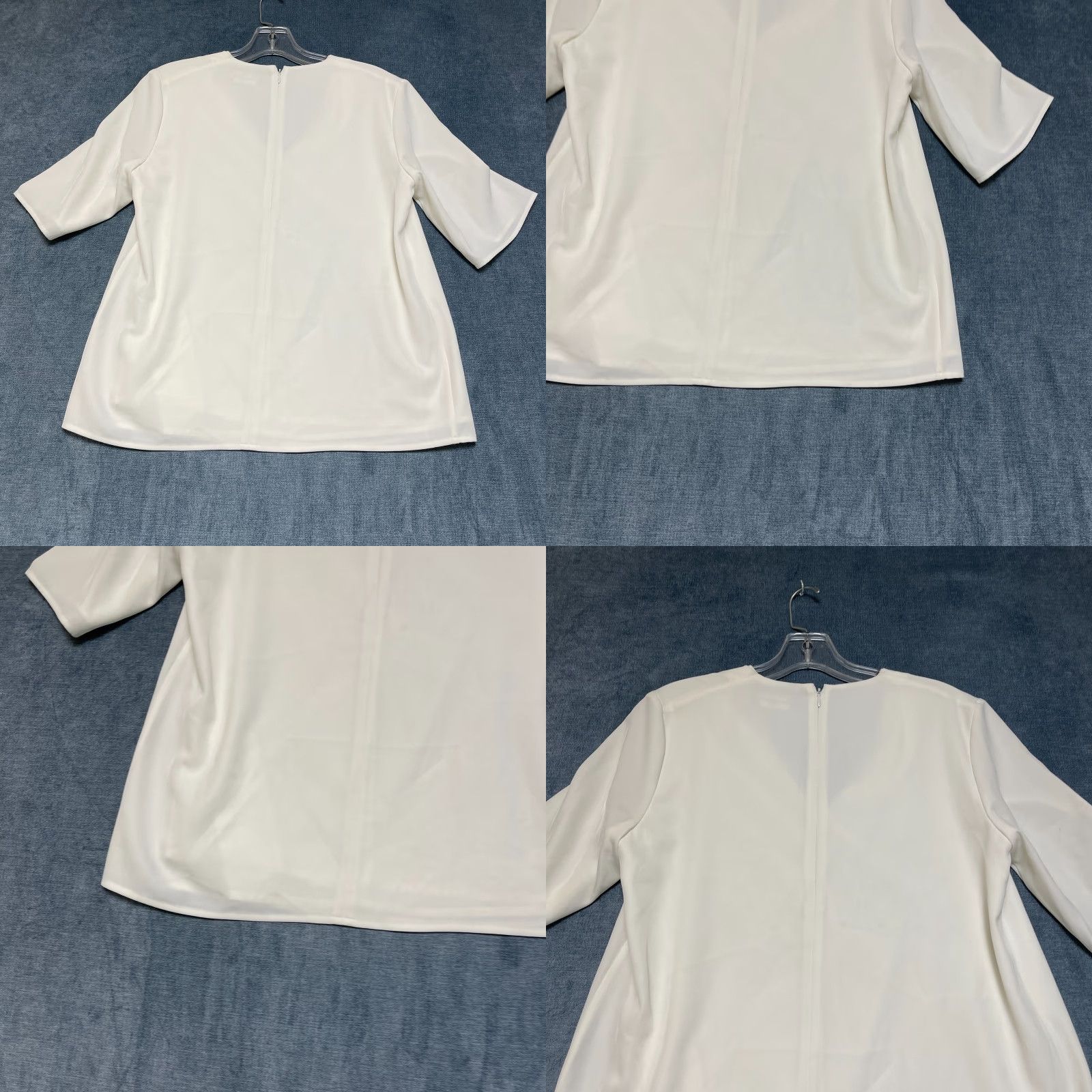 Karl Lagerfeld Karl Lagerfeld Paris Blouse Womens S/M White Stretch V-Neck 3/4 Sleeve Back Zip Size S / US 4 / IT 40 - 9 Thumbnail