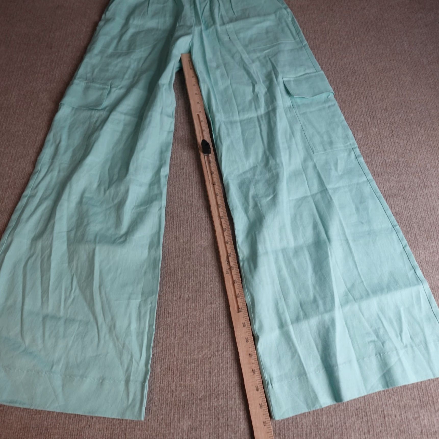 Vintage Shore Womens Pants Medium Blue Wide-Leg Cargo Linen Blend NEW Size 32" / US 10 / IT 46 - 2 Thumbnail