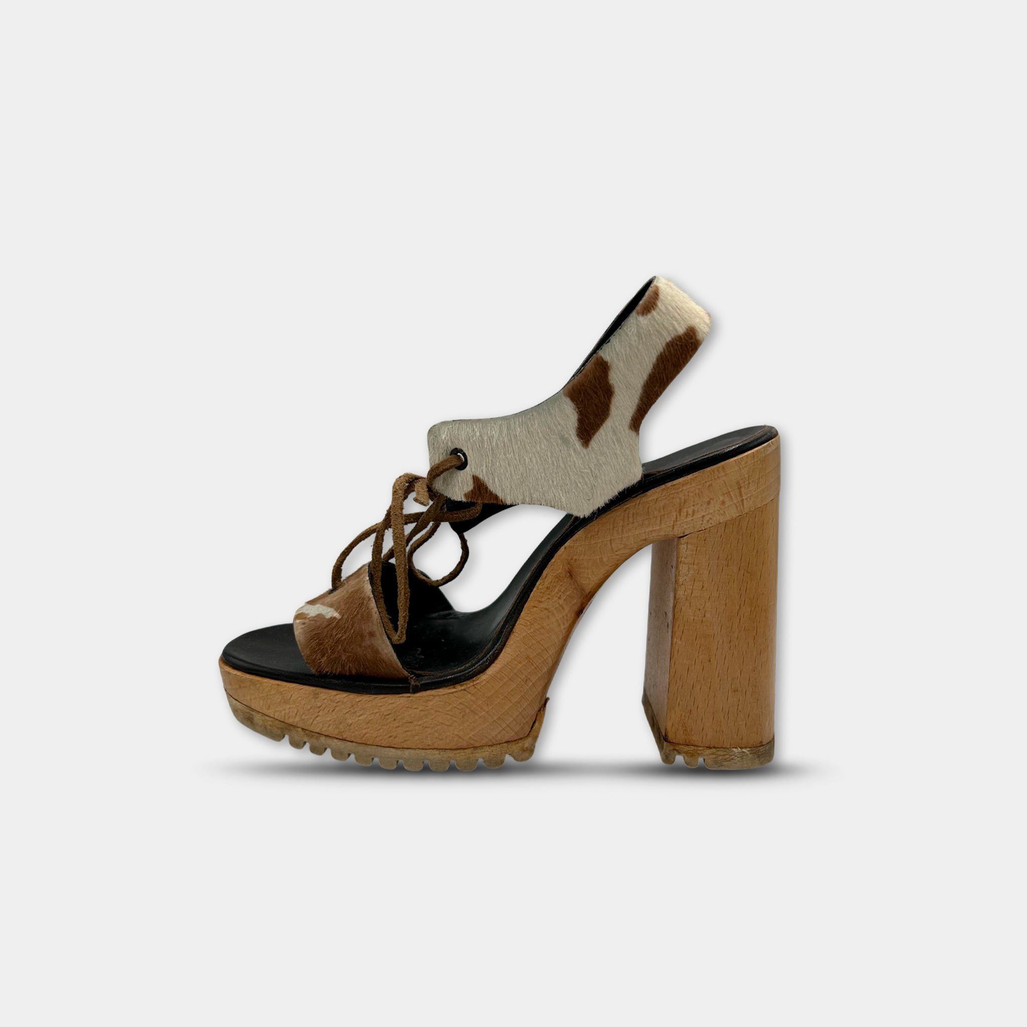 Miu Miu Miu Miu SS98 Cow Pony Fur Block Heel Sandals. Size US 8 / IT 38 - 3 Thumbnail