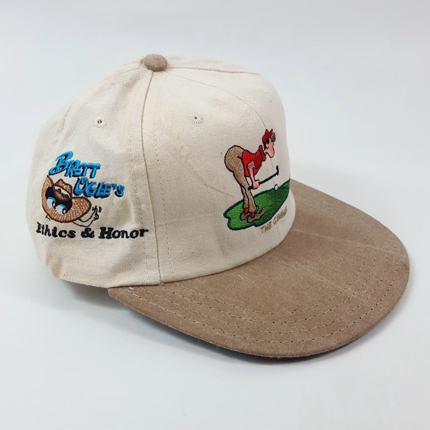 Vintage VINTAGE Brett Ogle Baseball Cap Hat Men One Size Beige Cotton Canvas Adjustable 90s Golf PGA Preppy Funny Parody Cap Size ONE SIZE - 6 Thumbnail
