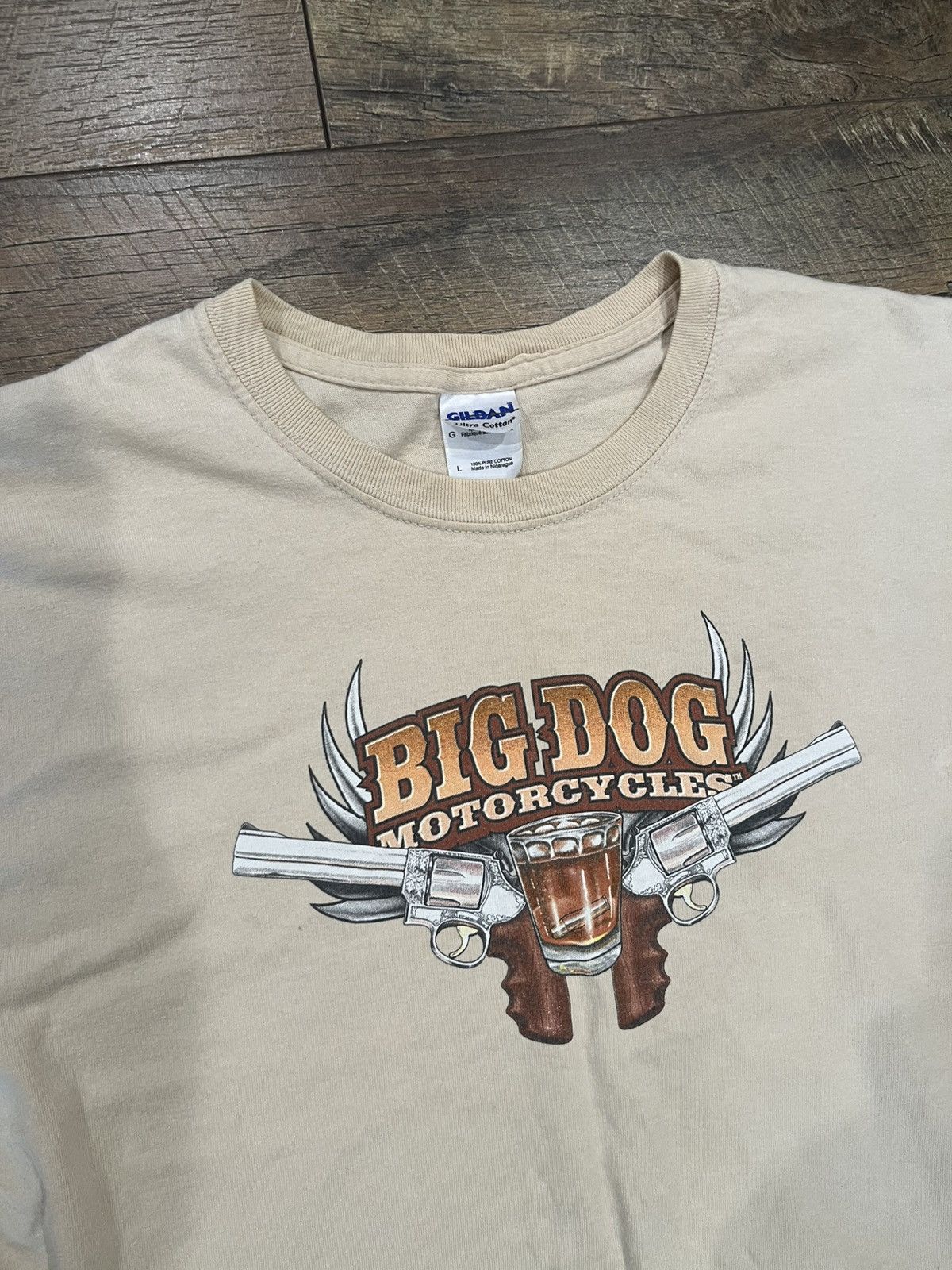 Harley Davidson Vintage Y2k Big Dog Motorcycles Bullet Holes Tee Tan Large Size US L / EU 52-54 / 3 - 4 Thumbnail