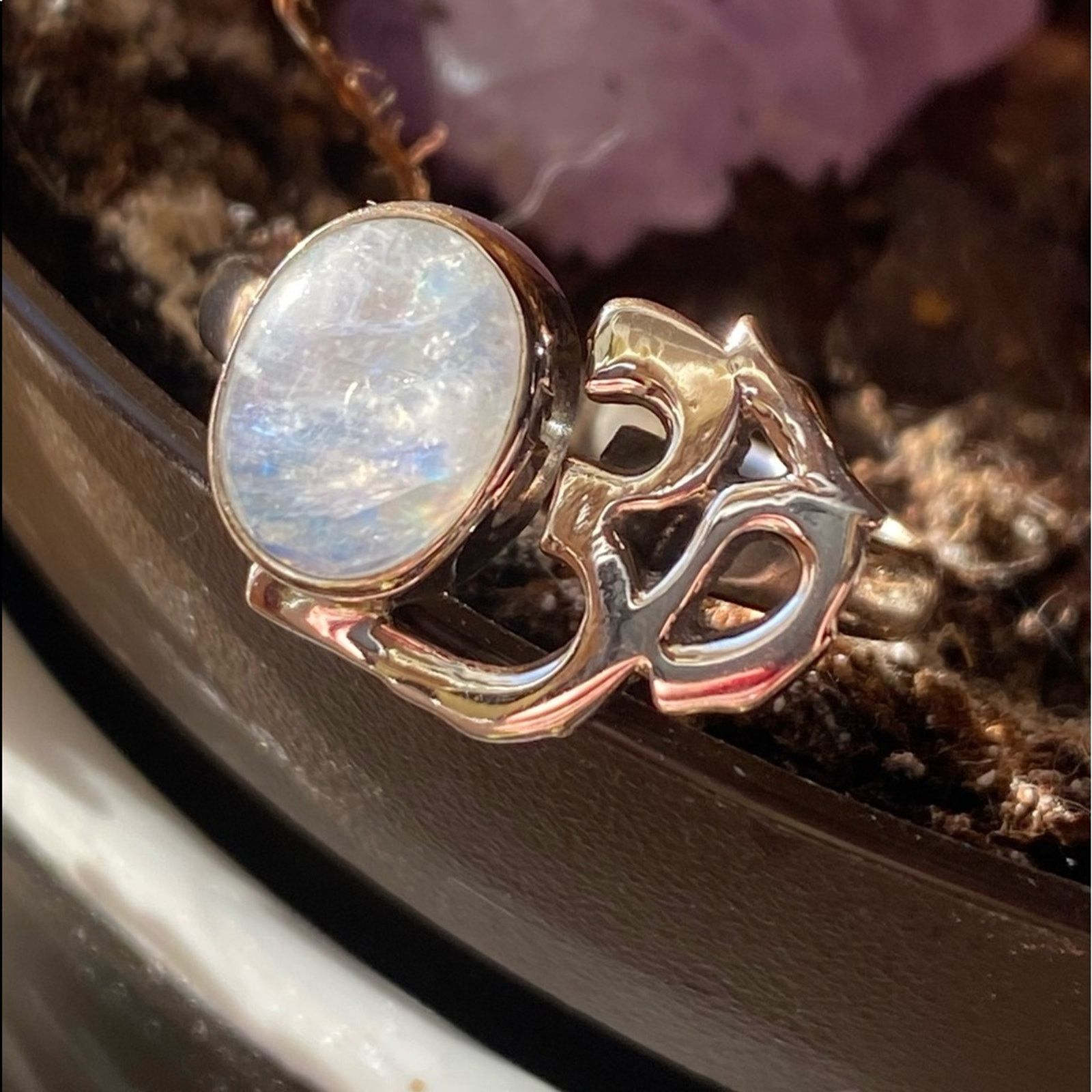 The Unbranded Brand Om Rainbow Moonstone Solid Sterling Silver Ring Size 8.5 Size ONE SIZE - 4 Thumbnail