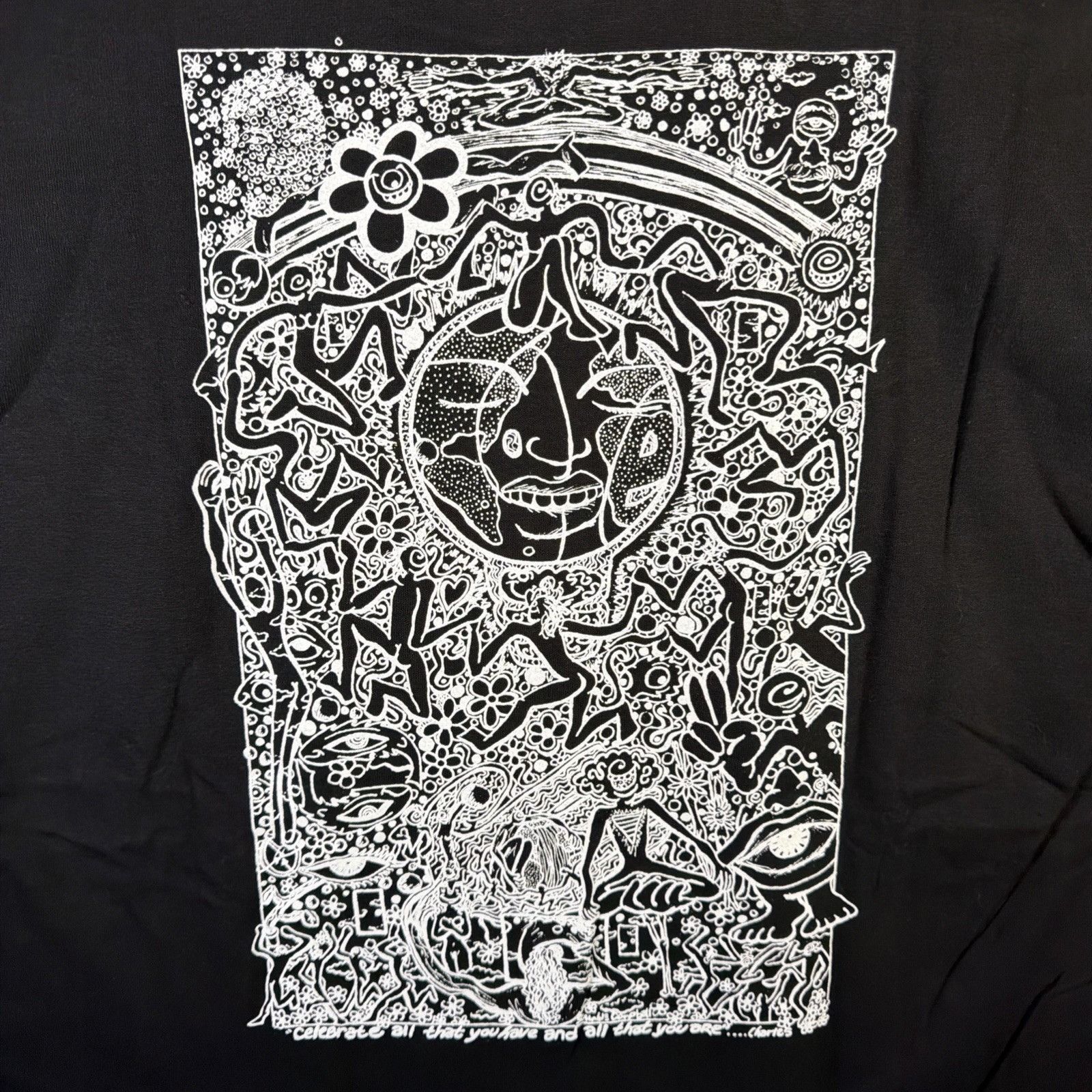 Fruit Of The Loom Vintage Earth Shirt XL Black 90s Planet Love Art Abstract Size US XL / EU 56 / 4 - 8 Thumbnail