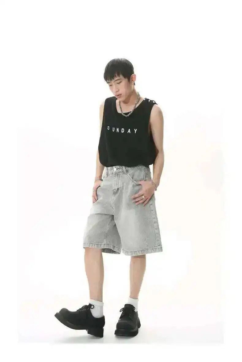 Japanese Brand Gray Wide Leg Baggy Shorts Size US 32 / EU 48 - 2 Thumbnail
