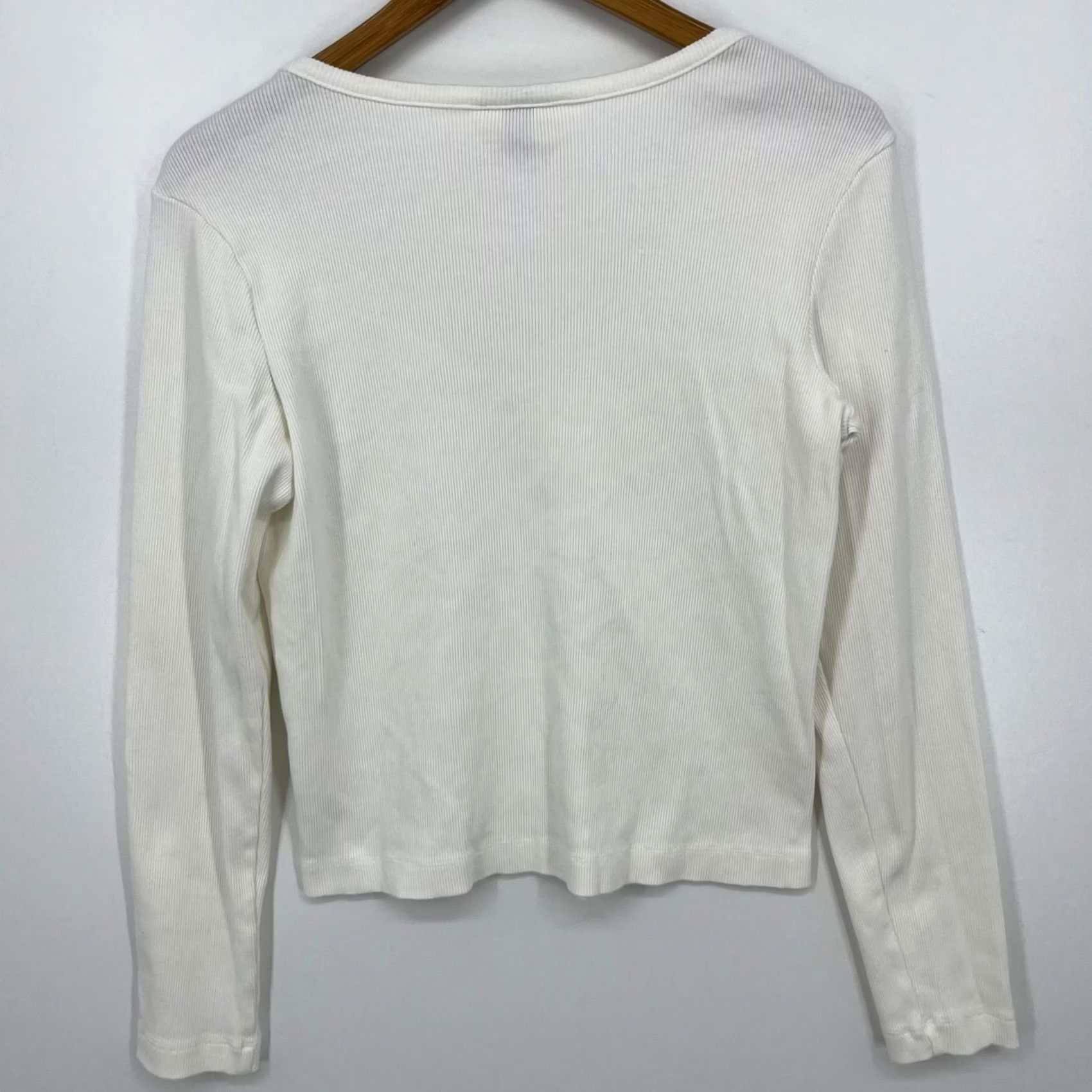 Vintage Universal Thread White V-Neck T-Shirt Long Sleeve Women's L Ribbed Knit Casual Basic Shirt Size L / US 10 / IT 46 - 5 Thumbnail