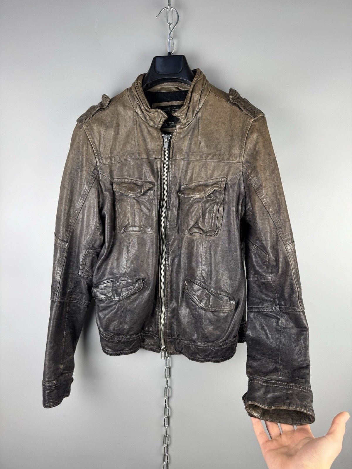 Allsaints AllSaints Post Commander Leather Biker Jacket Brown Womens Size M / US 6-8 / IT 42-44 - 9 Thumbnail