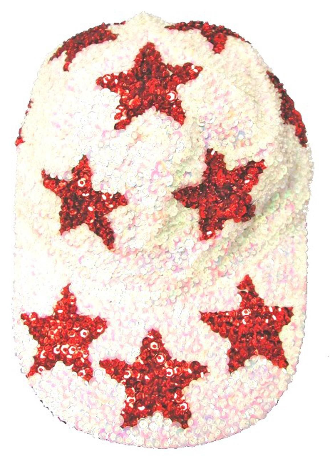 Designer Sequin Baseball Cap Opal WHITE with RED STARS Size ONE SIZE - 1 Preview
