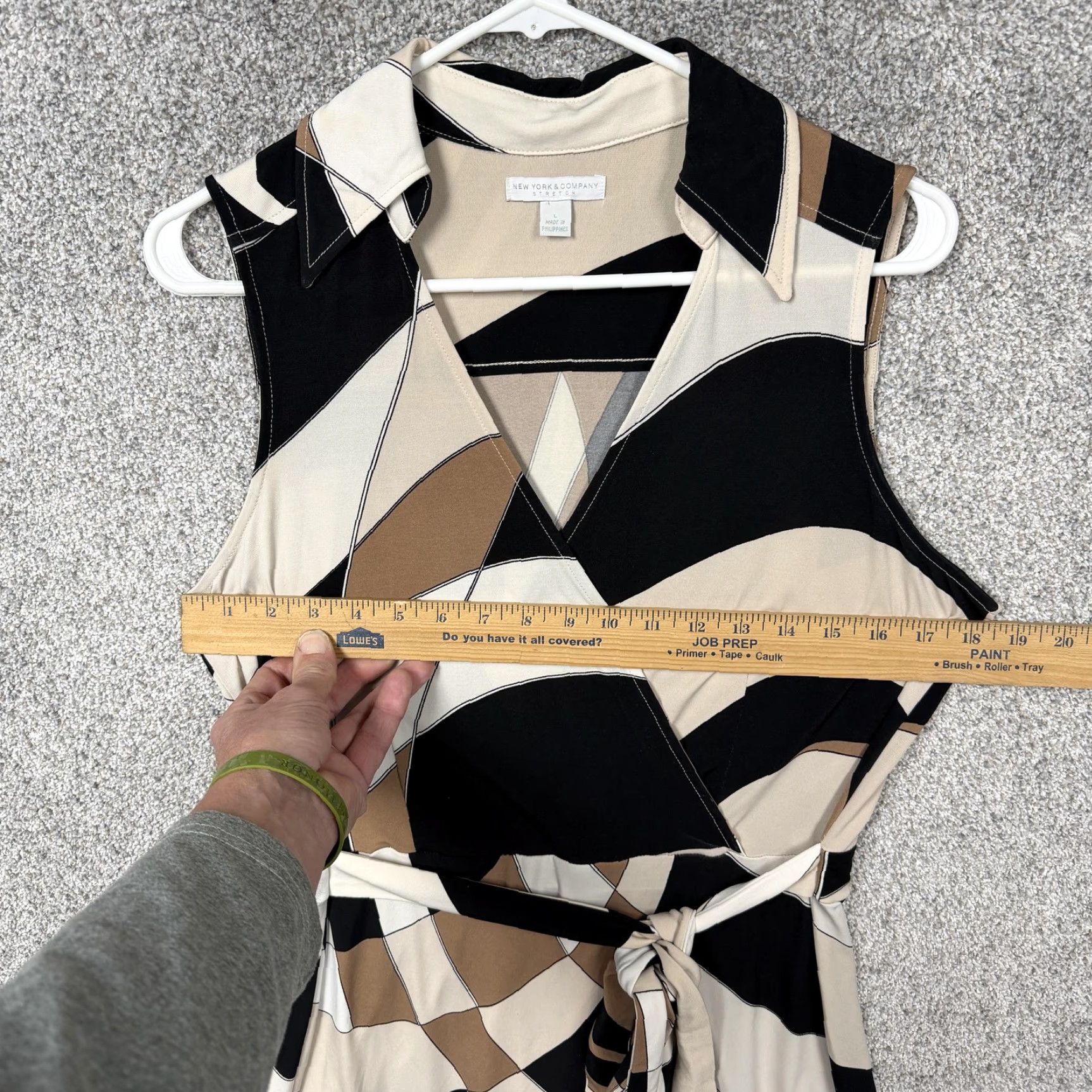 Vintage New York & Company Wrap Dress L Geometric Collared Belted Retro Mod Workwear Size L / US 10 / IT 46 - 2 Thumbnail