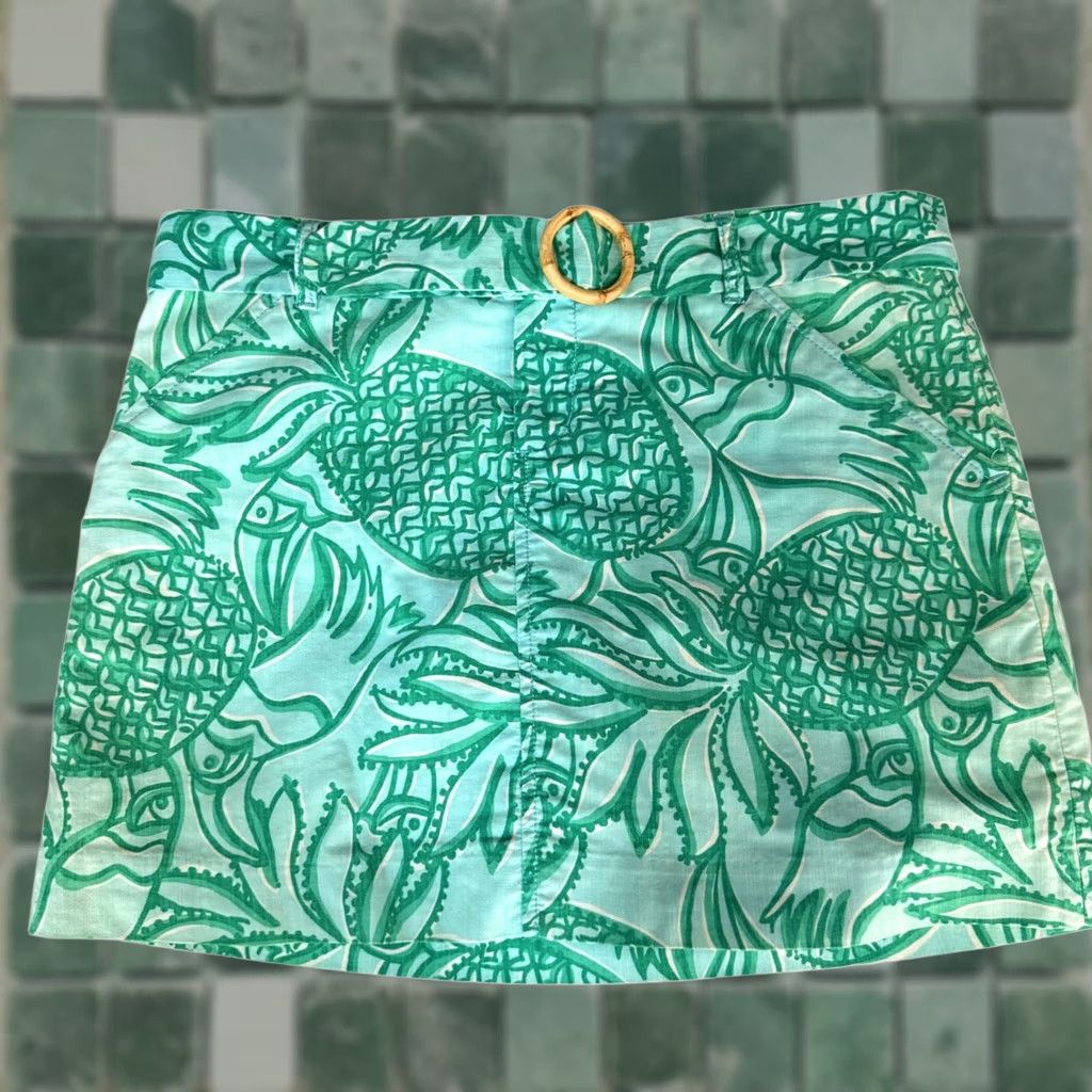 Lilly Pulitzer Lilly Pulitzer Skirt Sz 8 Rochelle Pineapple Toucan Tango Mini Bamboo Belt Green Size 30" / US 8 / IT 44 - 1 Thumbnail