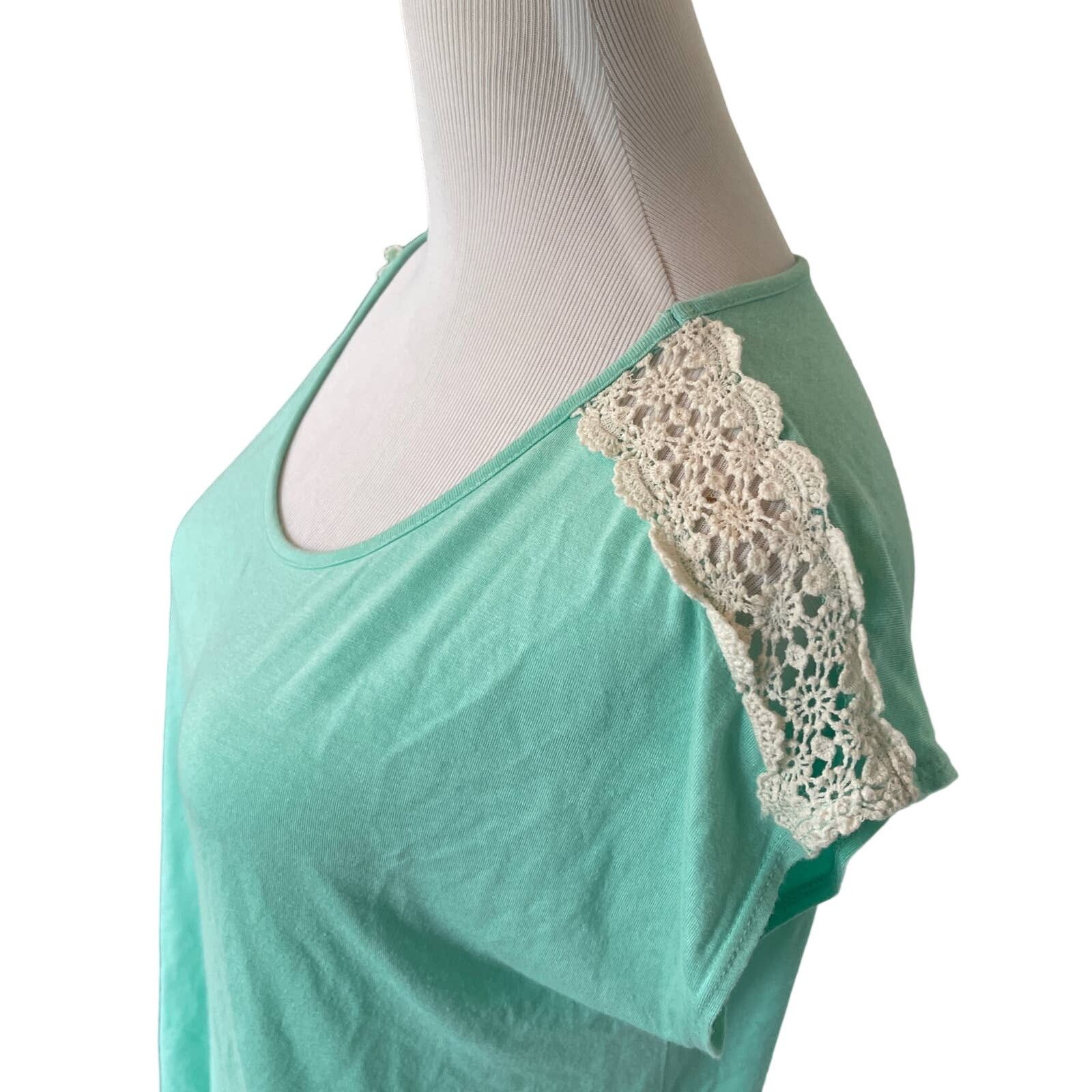 Other S Mint Green Short Sleeve Blouse Off White Lace Accent Trim Size S / US 4 / IT 40 - 3 Thumbnail