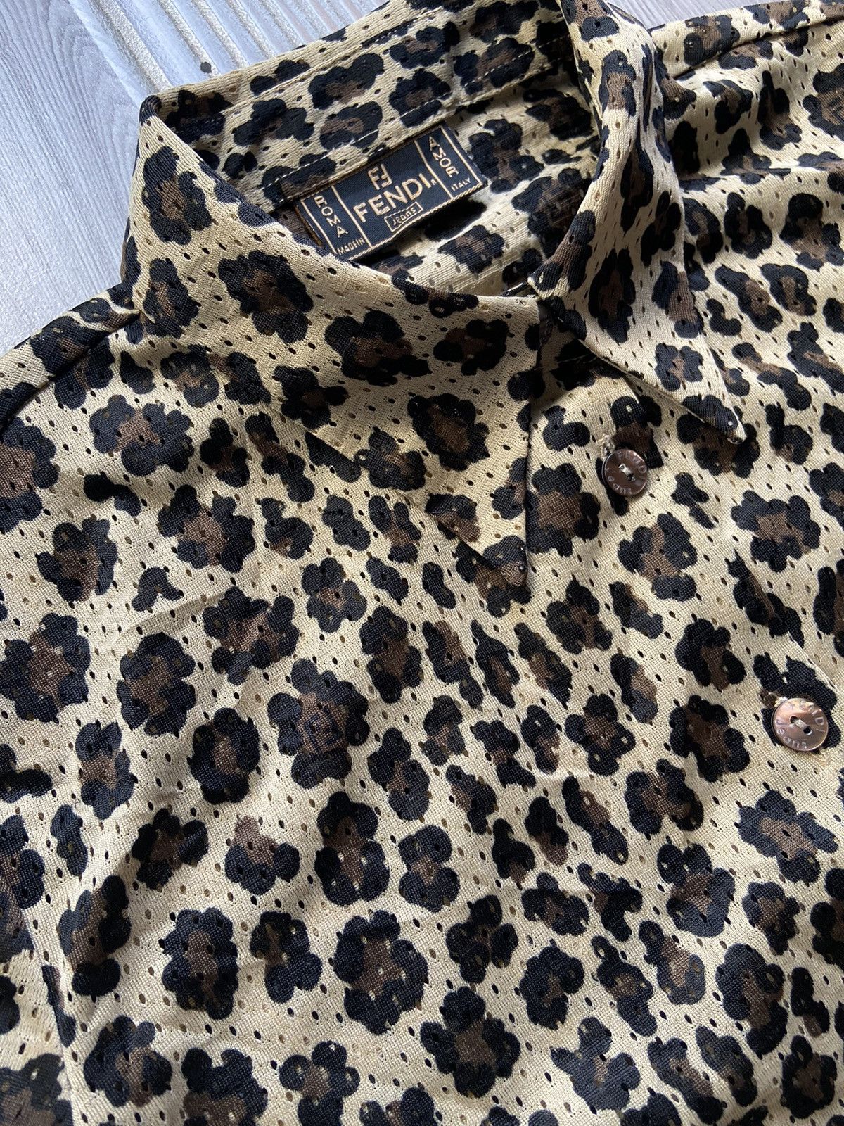 Fendi Vintage 90’s FENDI leopard print mesh button down shirt Size XS / US 0-2 / IT 36-38 - 3 Thumbnail