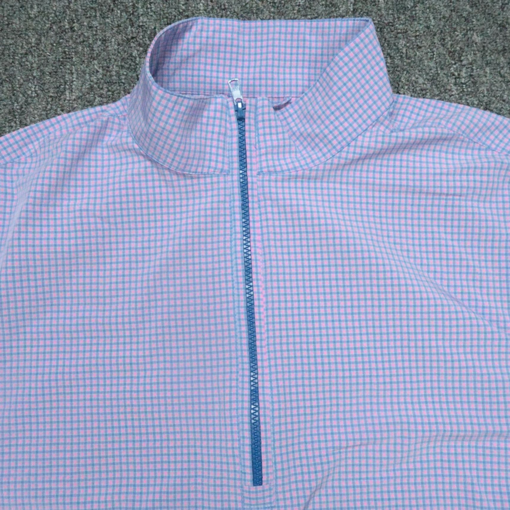 Mizzen+Main Mizzen+Main Pullover Mens L Purple Blue Gingham 1/4 Zip Mock Neck Long Sleeve Casual Workwear Business Travel Knit Breathable All Seasons Size US L / EU 52-54 / 3 - 2 Thumbnail