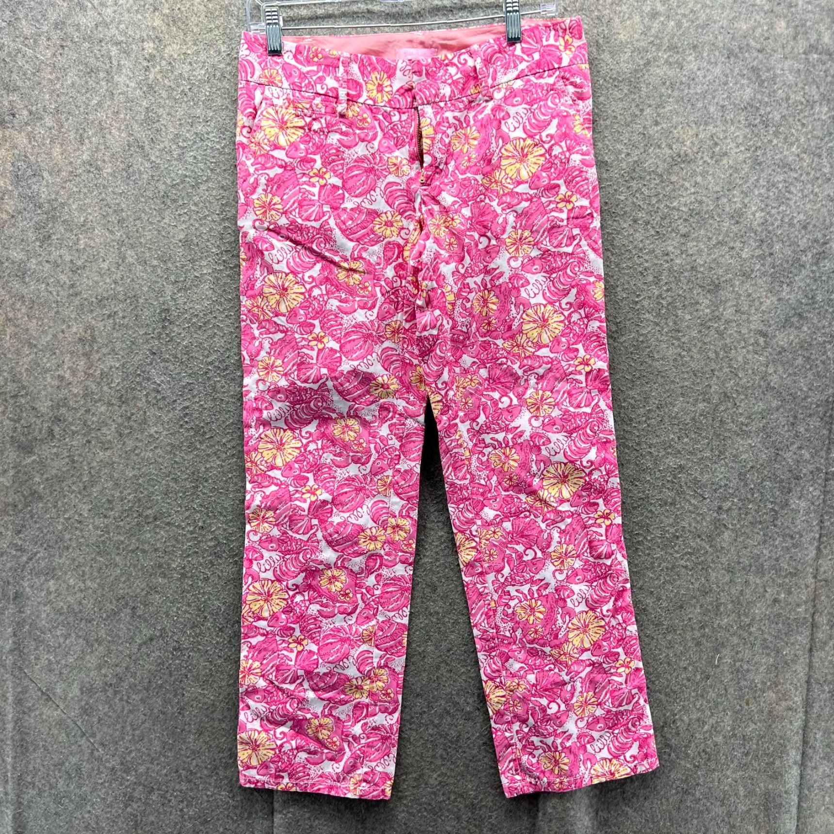 Lilly Pulitzer Lilly Pulitzer Pants Womens 0 Pink Yellow Floral Shell Print Straight Leg AOP Pants Size 25" / US 0 / IT 36 - 2 Thumbnail