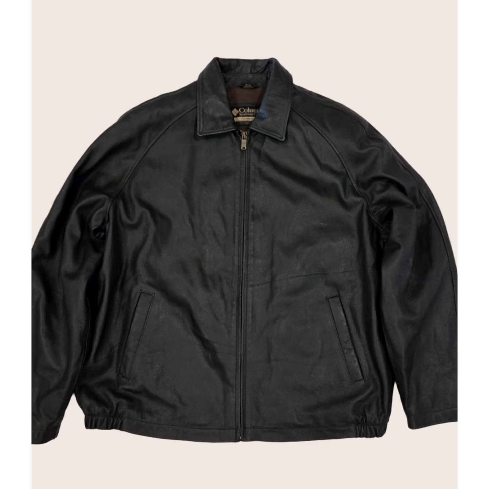Vintage Columbia Jacket Adult 1XL Black Leather Bomber Heavy Quilted Lining Y2K Mens, Men's
