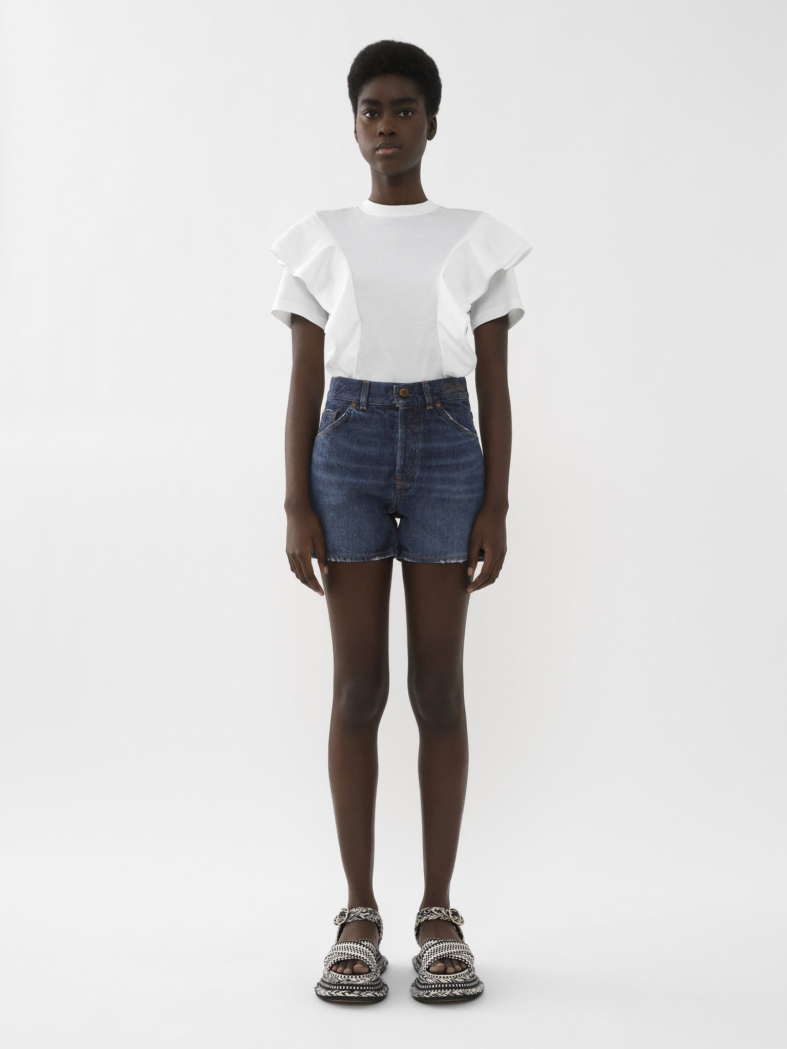 Chloe o1loc1c10425 Ruffled T-Shirt Top in White Size XL / US 12-14 / IT 48-50 - 3 Thumbnail