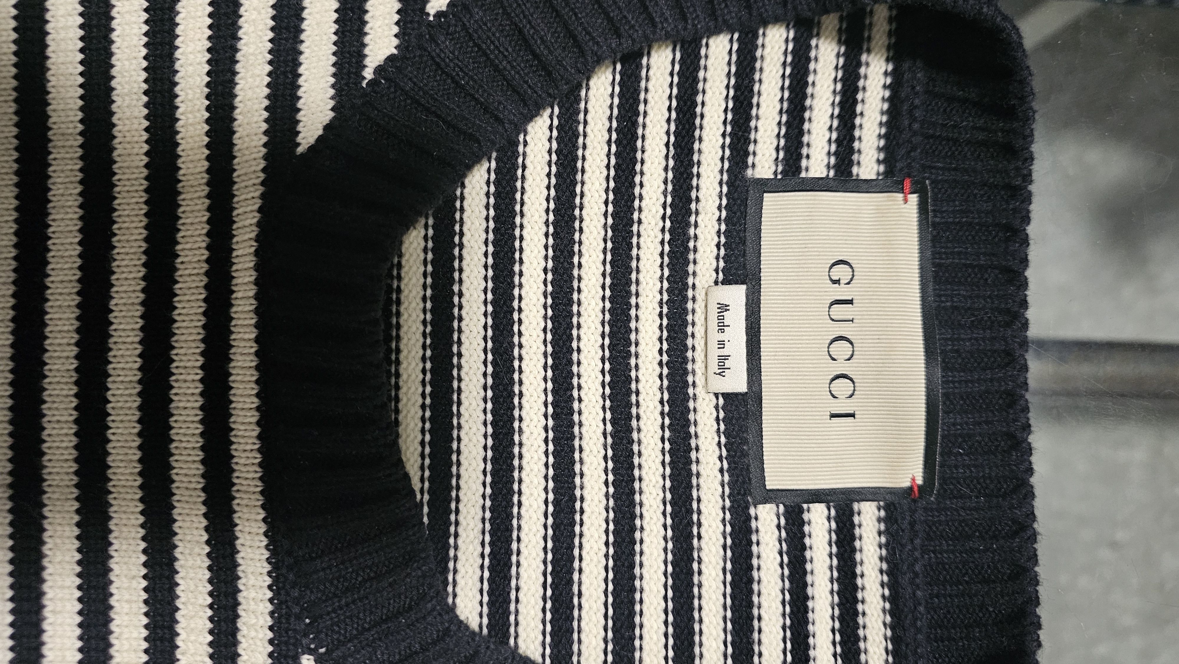 Gucci GucciMen's GG Logo Striped Knit Sweater DarkBlue Size US L / EU 52-54 / 3 - 4 Thumbnail