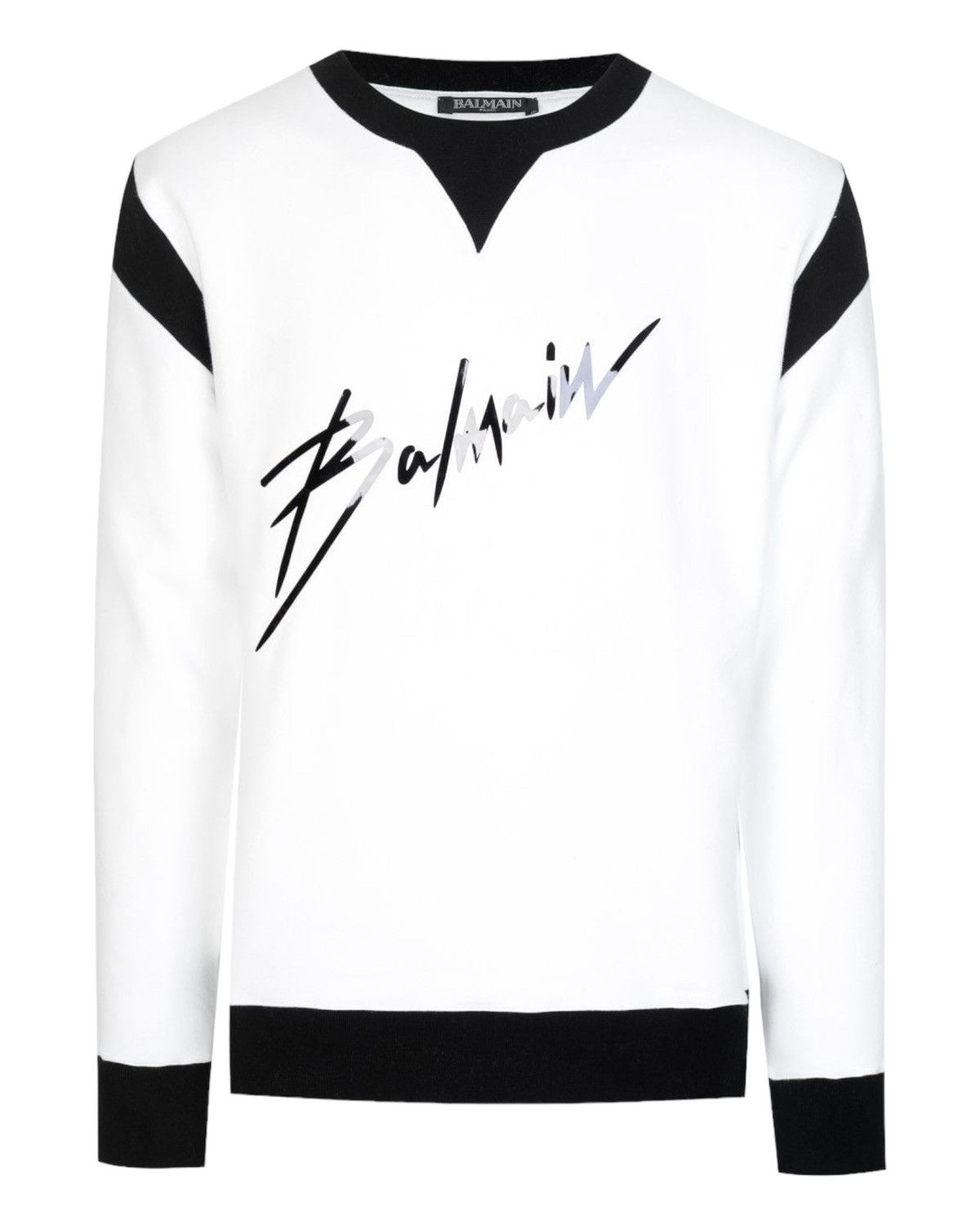 image of Balmain Rh13153J049 Signature Logo Crewneck in White, Men's (Size Small)